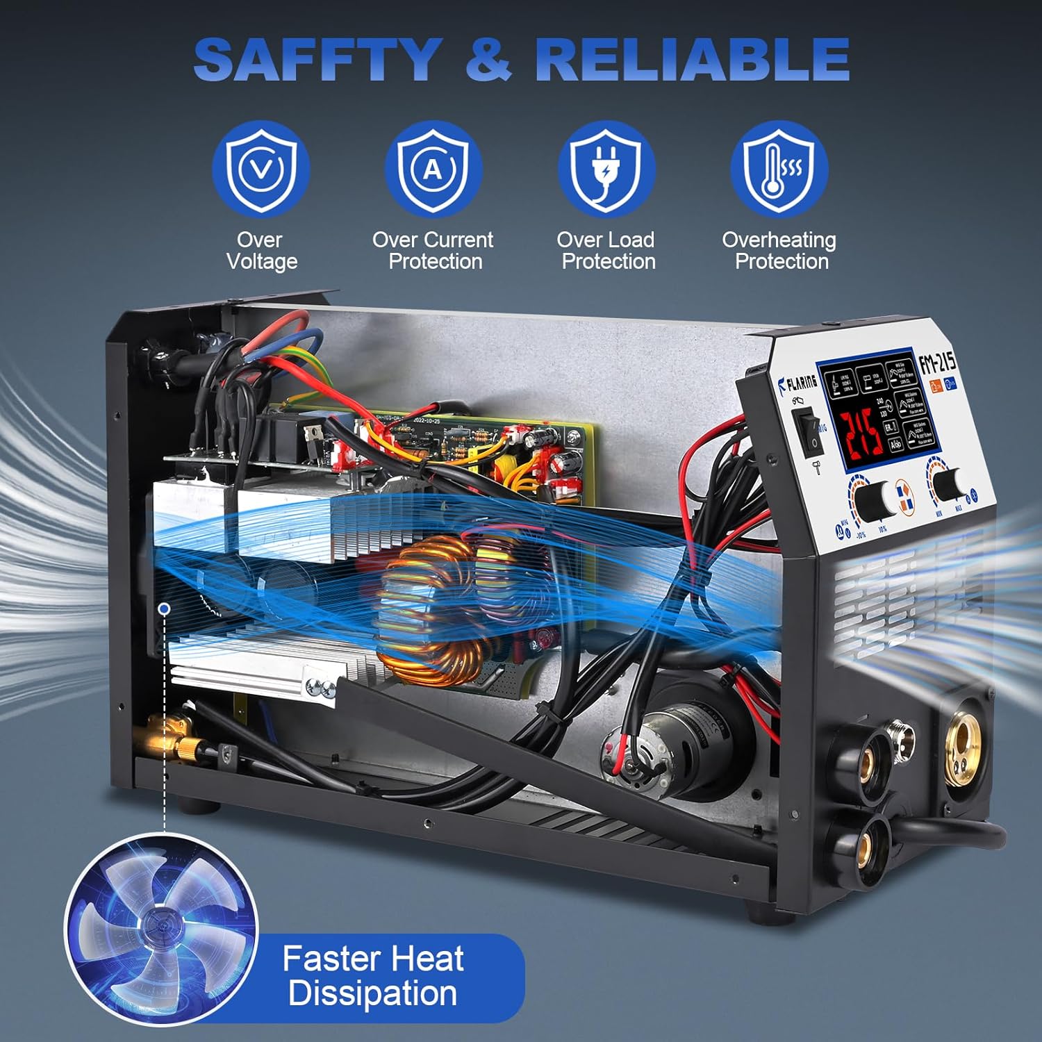 FLARING Soldador MIG, pantalla digital LED de 215 amperios, sinérgica MIG 120 V240 V Voltaje dual, 6 en 1 Gas MIGflujo sin gas núcleo MIGStickLift
