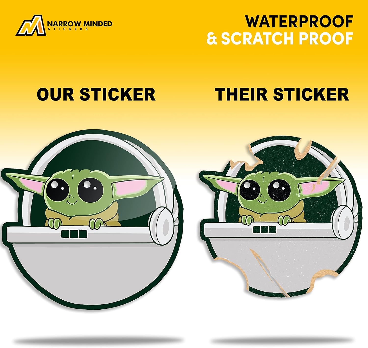 Baby Yoda – Calcomanías de auto (paquete de 2) súper lindas calcomanías mandalorianas para tu automóvil, camión o laptop
