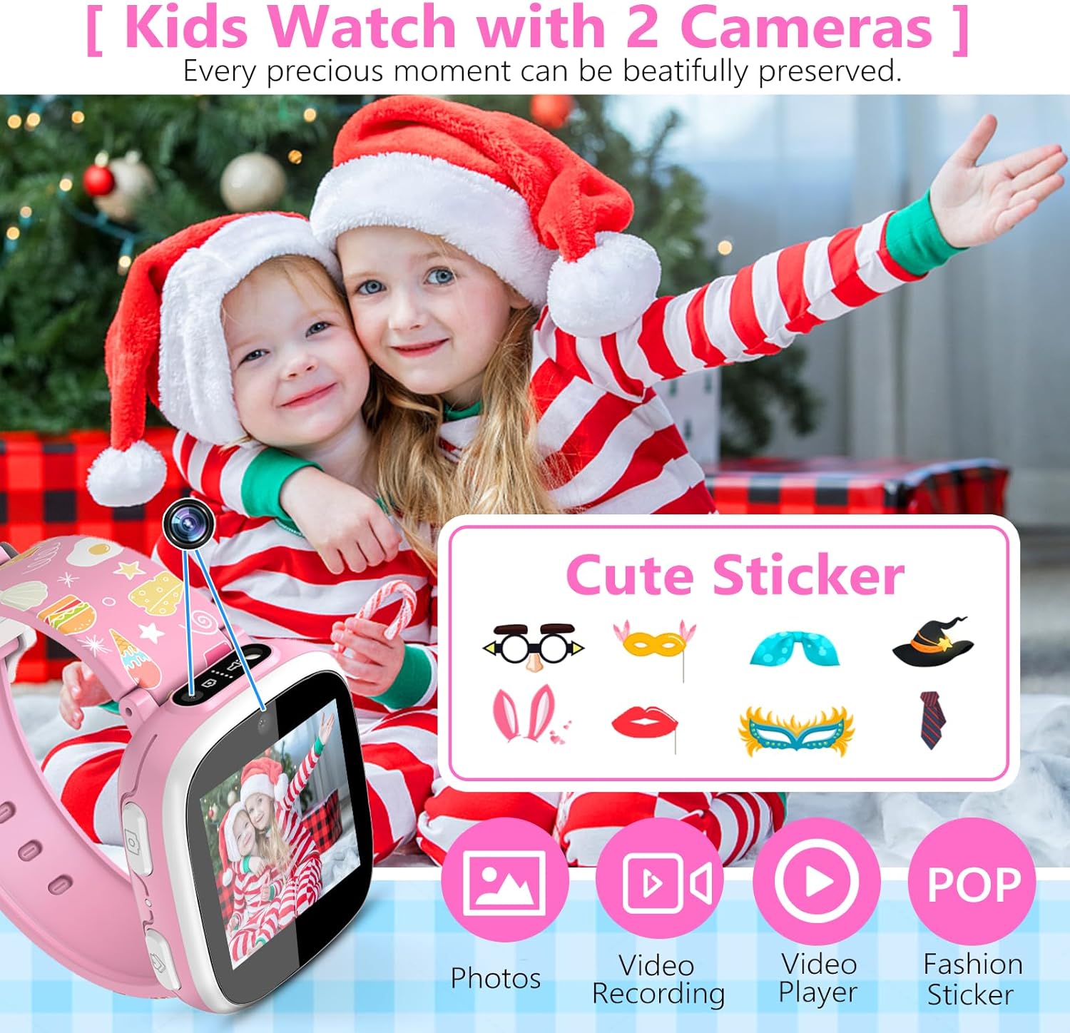 Reloj inteligente para niños, relojes para niños con 15 juegos, 2 cámaras, video, rastreador de hábitos, contador de pasos, 10 historias,