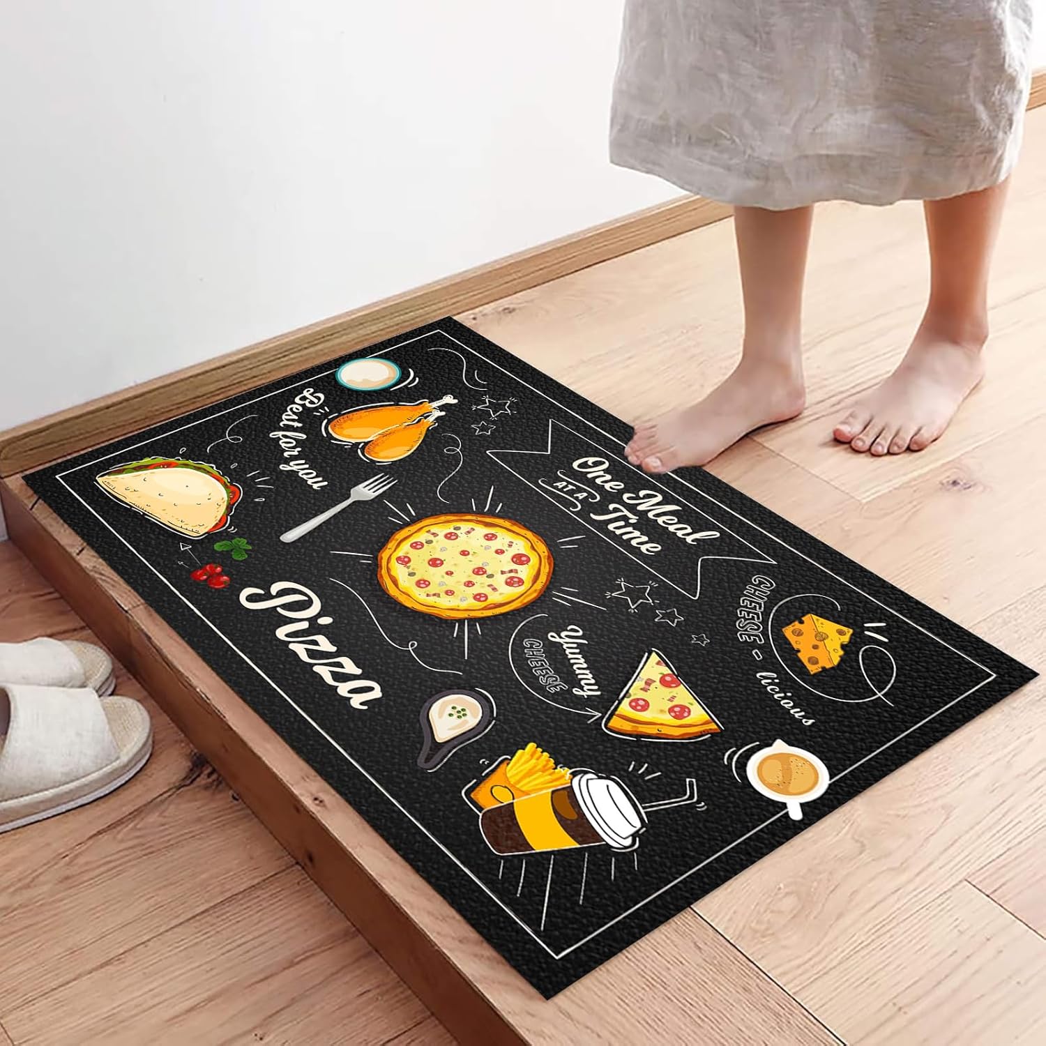 Alfombra lavable a máquina con temática de pizza de 2 x 3 pies, ultrafina, para sala de estar, alfombra moderna para dormitorio, comedor, oficina,