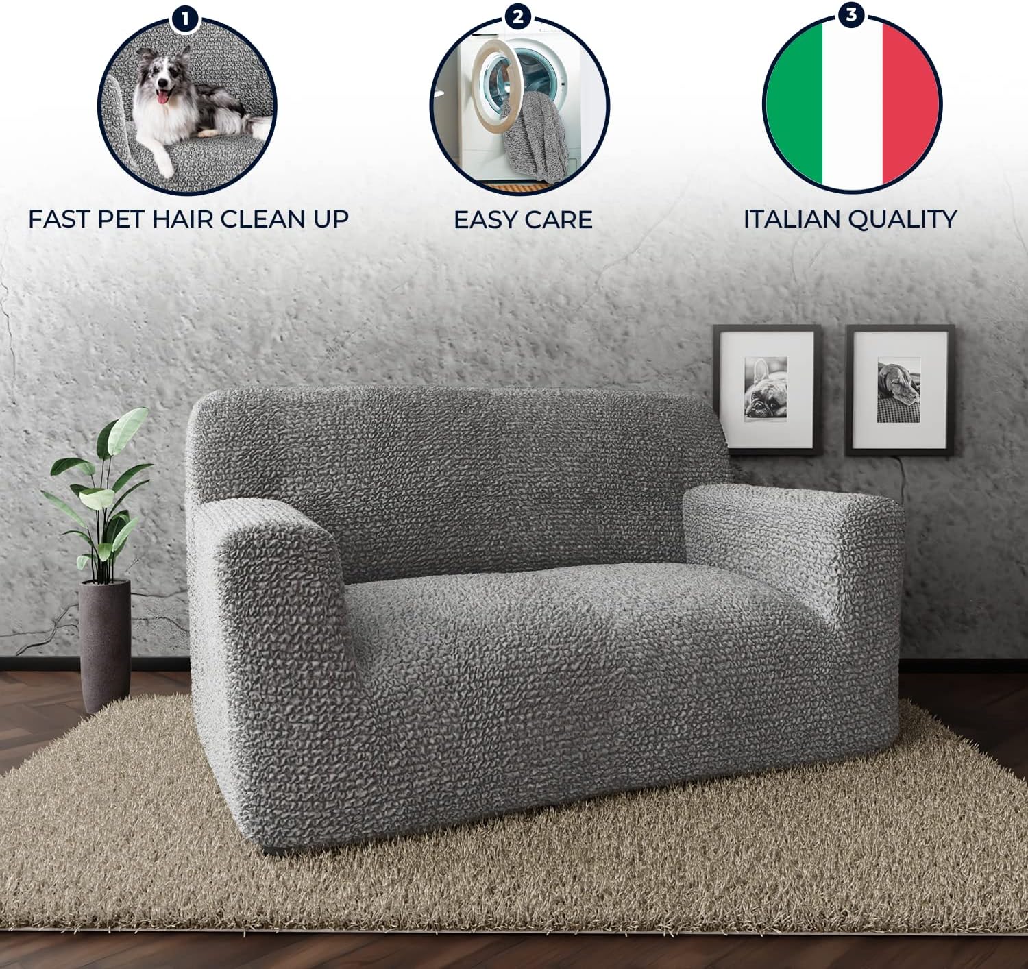 PAULATO BY GA.I.CO. Funda de sofá biplaza  Funda de silla de gran tamaño  Funda elástica para sofá  Funda de sofá de dos plazas  Protector lavable