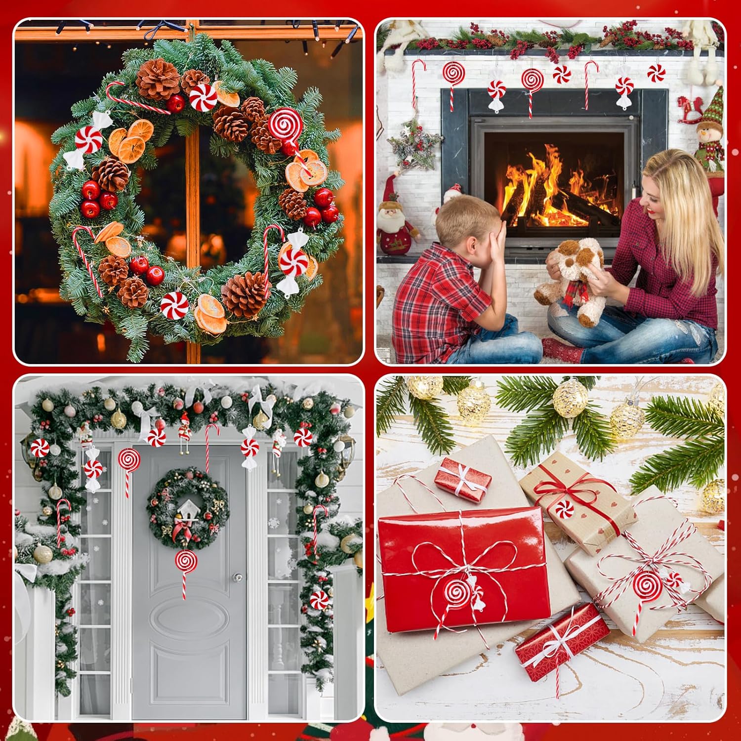 16 piezas de decoraciones de bastón de caramelo de Navidad, decoraciones colgantes colgantes de árbol de Navidad, piruletas torcidas dulces de