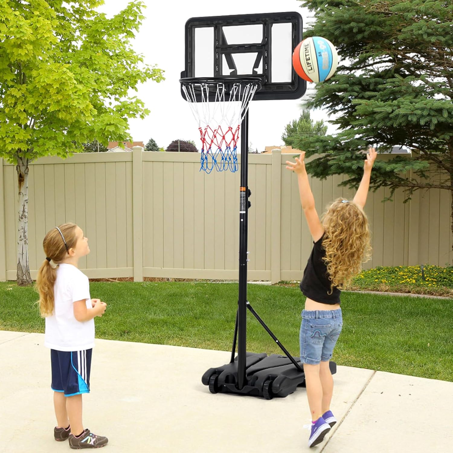 Aro de baloncesto de altura ajustable para niños, sistema de tablero portátil con 2 ruedas, aro de baloncesto para piscina de 5 a 7 pies, tablero