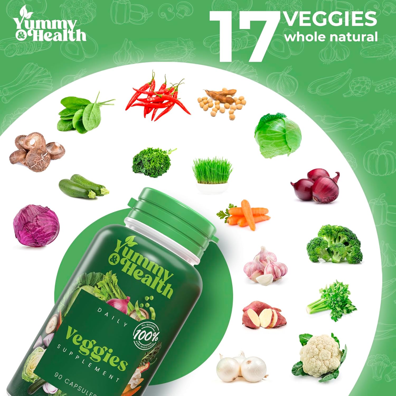 YUMMY & HEALTH Suplemento de frutas y verduras, hecho con superalimentos, 90 cápsulas de frutas y 90 vegetales, fórmula de bienestar para apoyar el