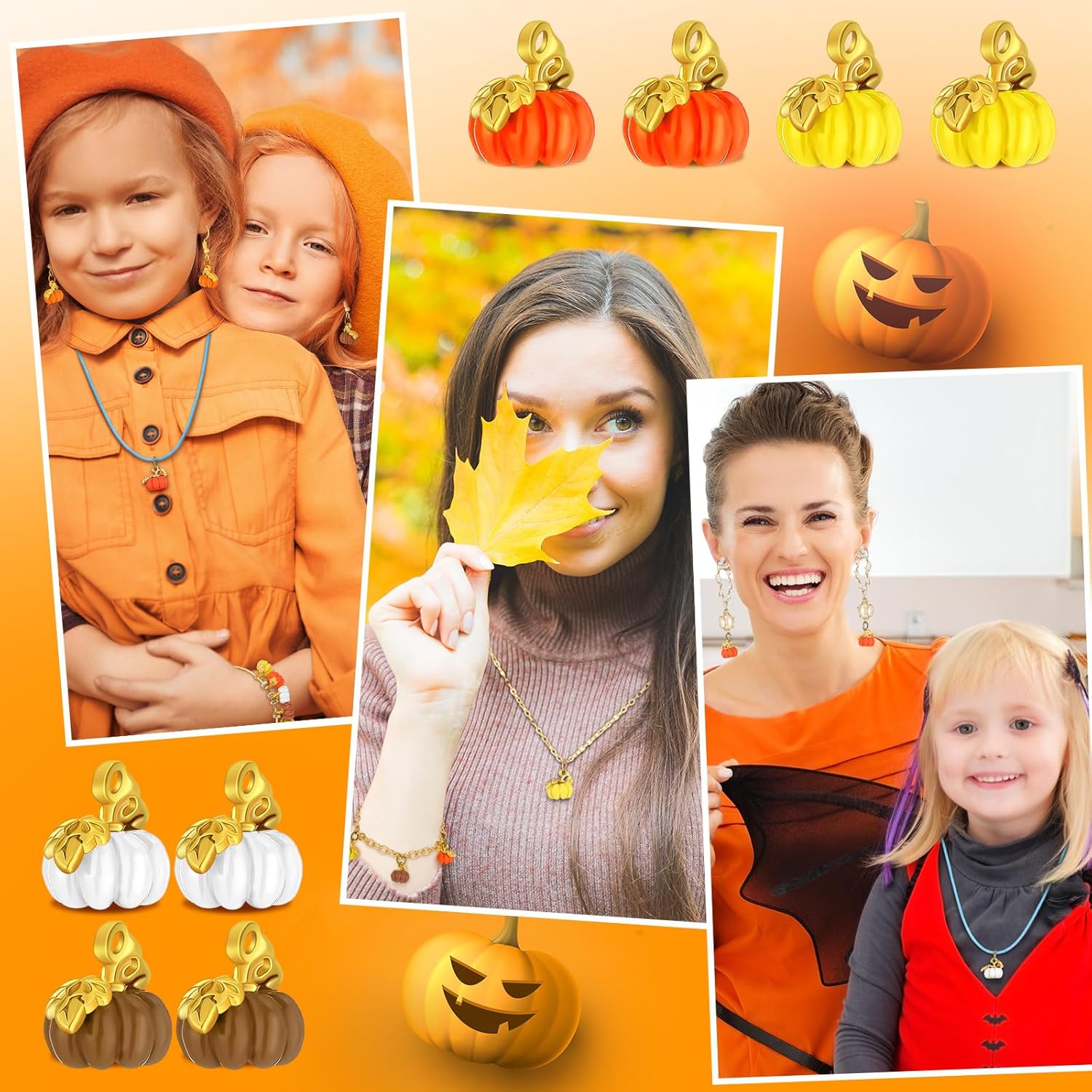 60 dijes de calabaza de Acción de Gracias con decoración dorada, colgante de aleación de calabaza 3D de Halloween, colgante de calabaza de otoño a
