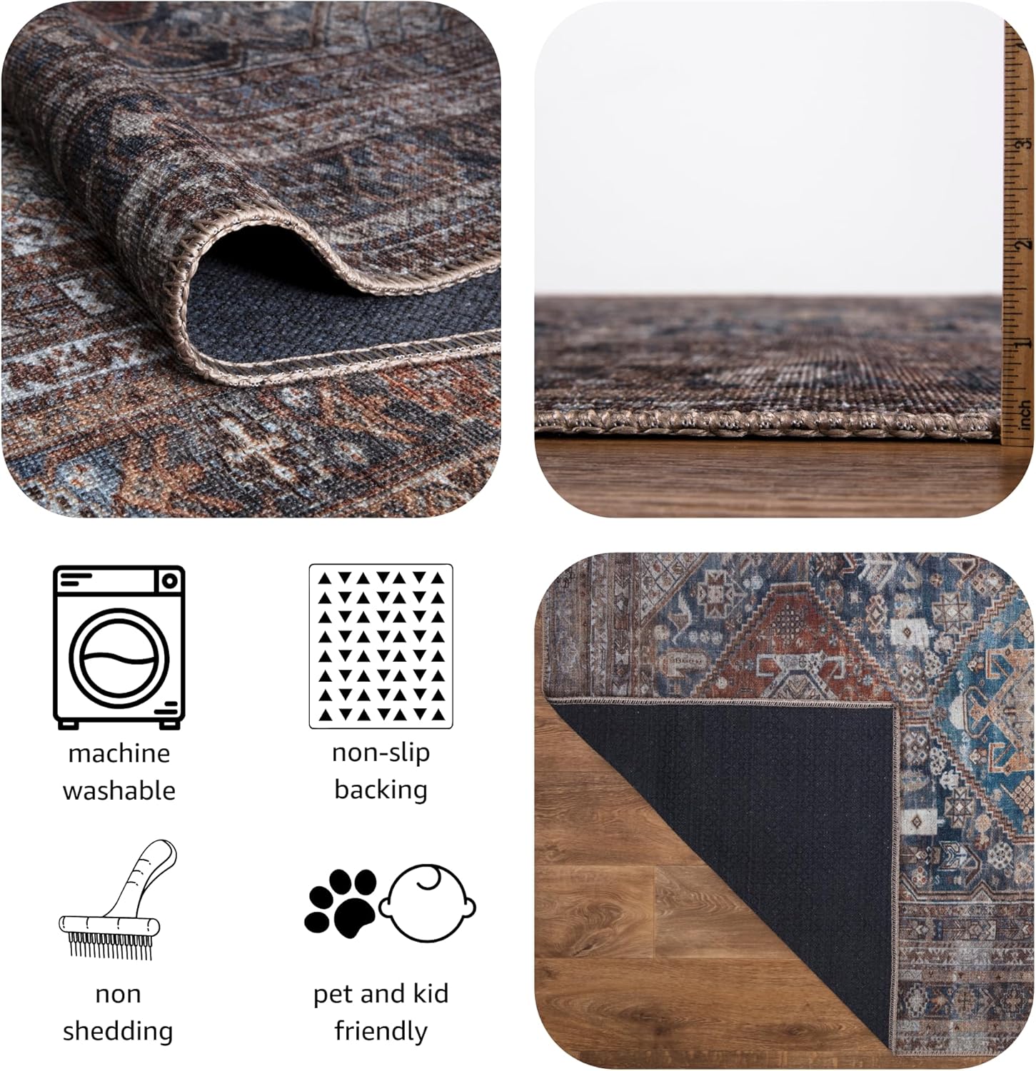 Keen Home Design Alfombras lavables a máquina con parte trasera antideslizante, ideal para pasillo, sala de estar, dormitorio, cocina y lavandería,