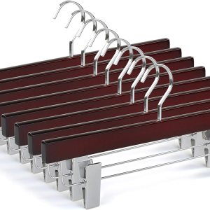 TOPIA HANGER Perchas para pantalones, perchas de madera de cerezo de lujo con clips de metal de alta calidad y gancho plano giratorio de 360 TOPIA HANGER Perchas para pantalones, perchas de madera de cerezo de lujo con clips de metal de alta calidad y gancho plano giratorio de 360