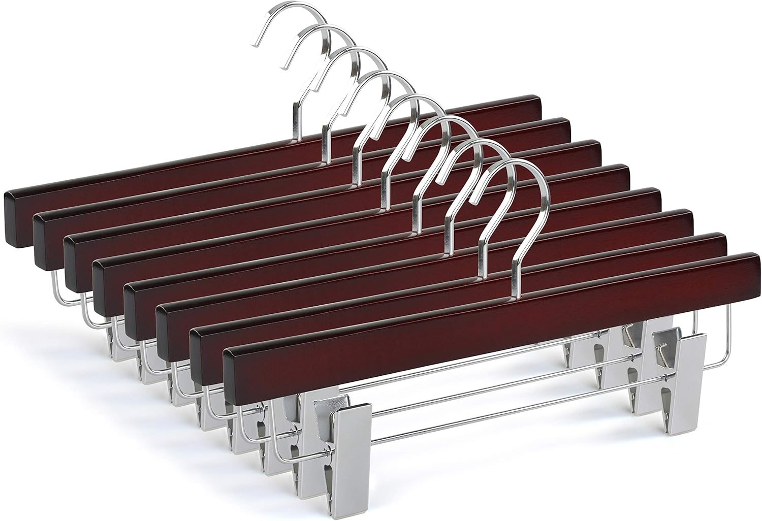 TOPIA HANGER Perchas para pantalones, perchas de madera de cerezo de lujo con clips de metal de alta calidad y gancho plano giratorio de 360