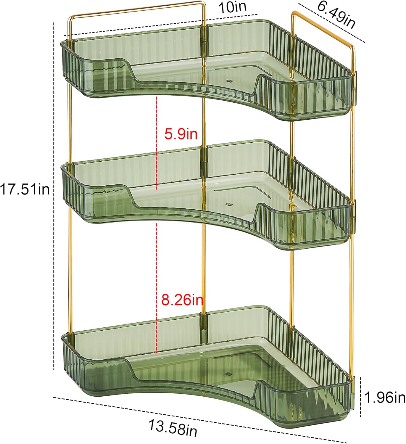 Organizador de maquillaje para esquina de baño, soporte organizador de maquillaje verde de 3 niveles, estante de perfume acrílico de gran capacidad,