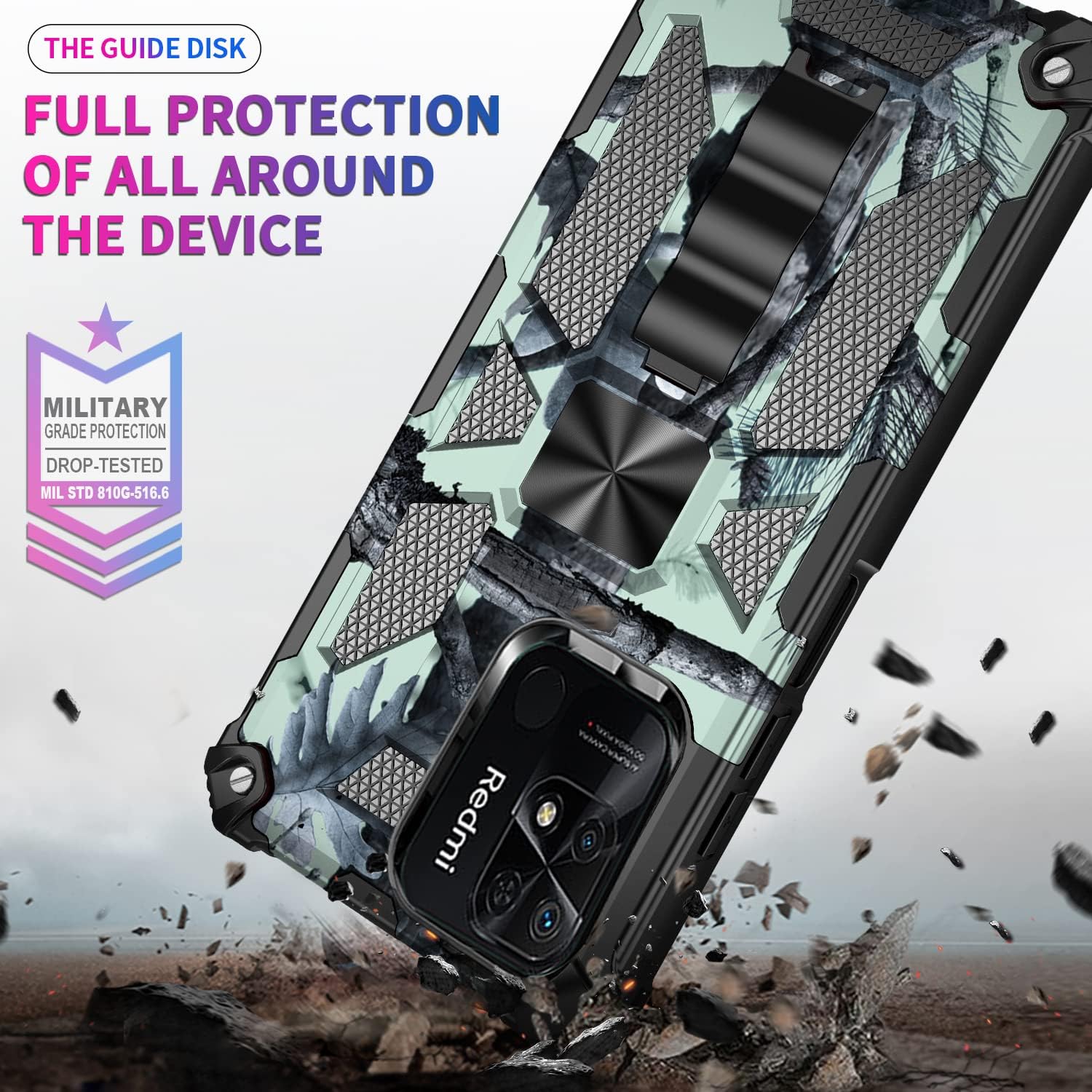 CCSmall Funda magnética de camuflaje con función atril para Xiaomi Redmi 10CPoco C40, grado militar resistente a prueba de golpes Protección