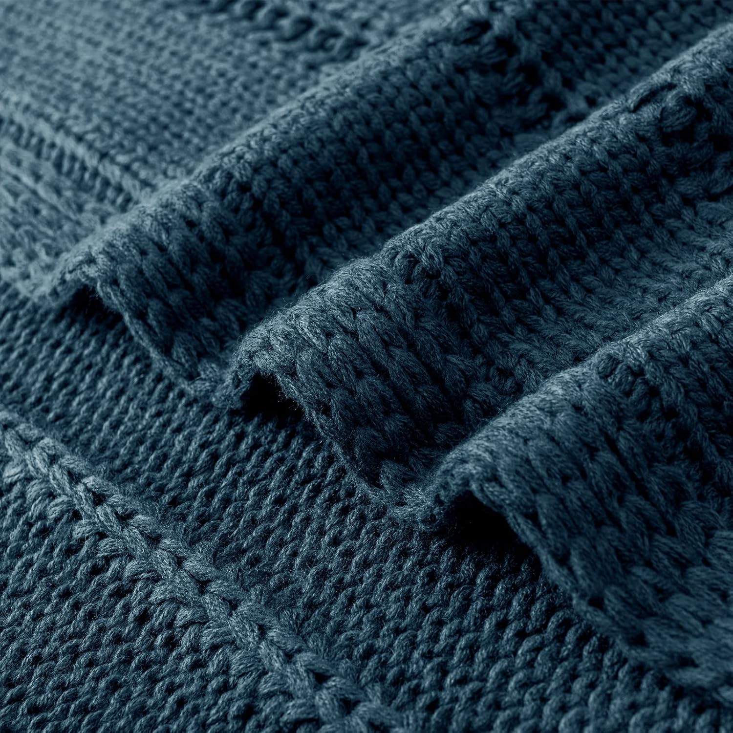RECYCO – Manta de punto trenzado de color azul marino, tamaño individual para sofá, súper suave, cálida y acogedora, manta de punto decorativa de