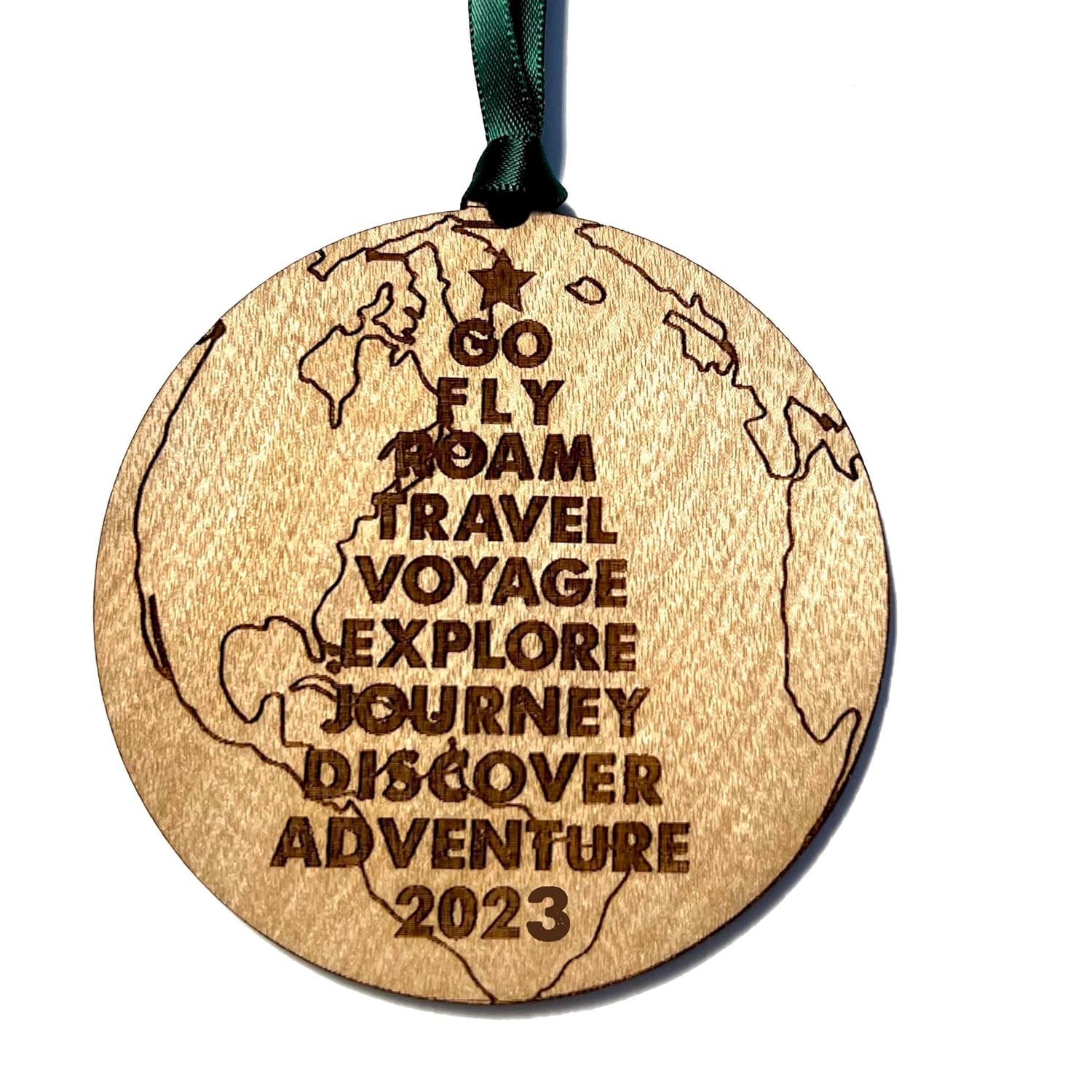 Gift for Travel Lover Explorer – 2023 Christmas Ornament for Traveler – Go Fly Roam Travel Voyage Explore Journey Discover Adventure Tree