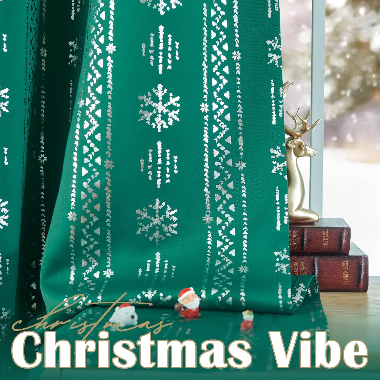 jinchan Cortinas de Navidad con copos de nieve plateados de 84 pulgadas de largo, cortinas bohemias para oscurecer la habitación, cortinas bohemias