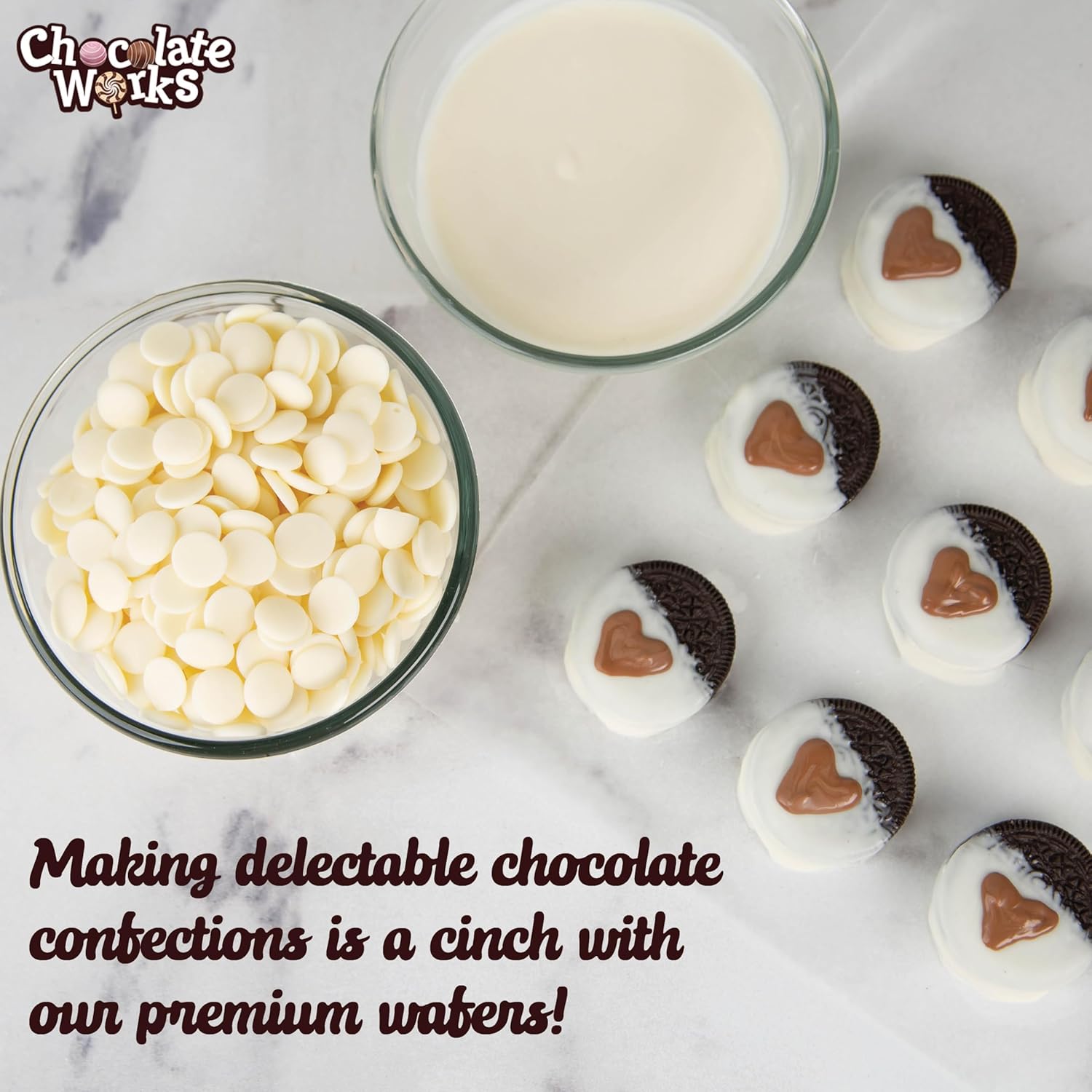 Chocolate Works – Obleas de chocolate blanco derretido por Chocolate Works, discos de caramelo derretidos para recubrir, sumergir, moldear y