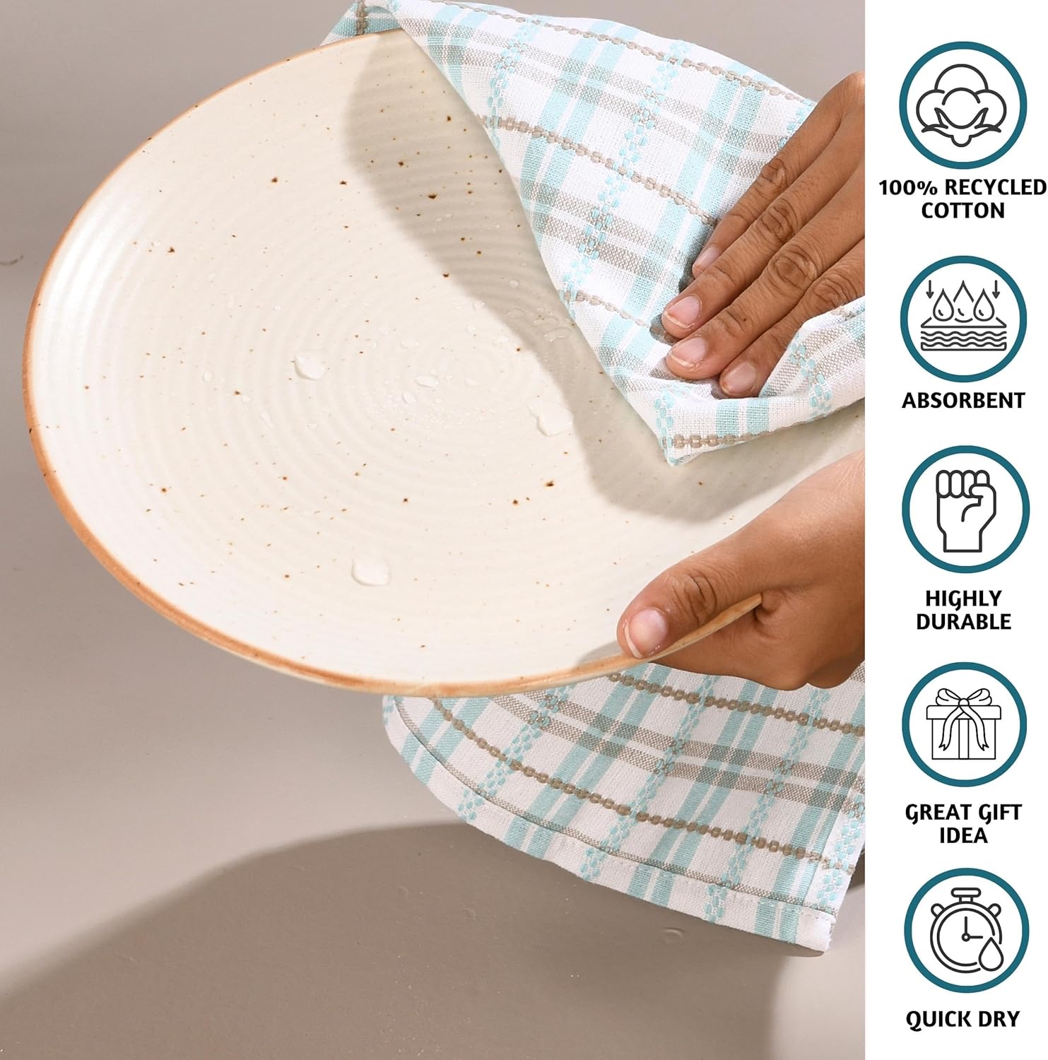 Folkulture Juego de 4 toallas de cocina con lazo para colgar, 100% algodón reciclado para secar platos, paños de cocina de 28 x 20 pulgadas o