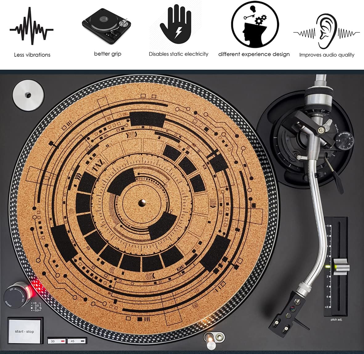 Tapete de corcho de alta calidad para tocadiscos de corcho 0.157 in de grosor para un mejor soporte de sonido en el tocadiscos de vinilo LP – Tapete