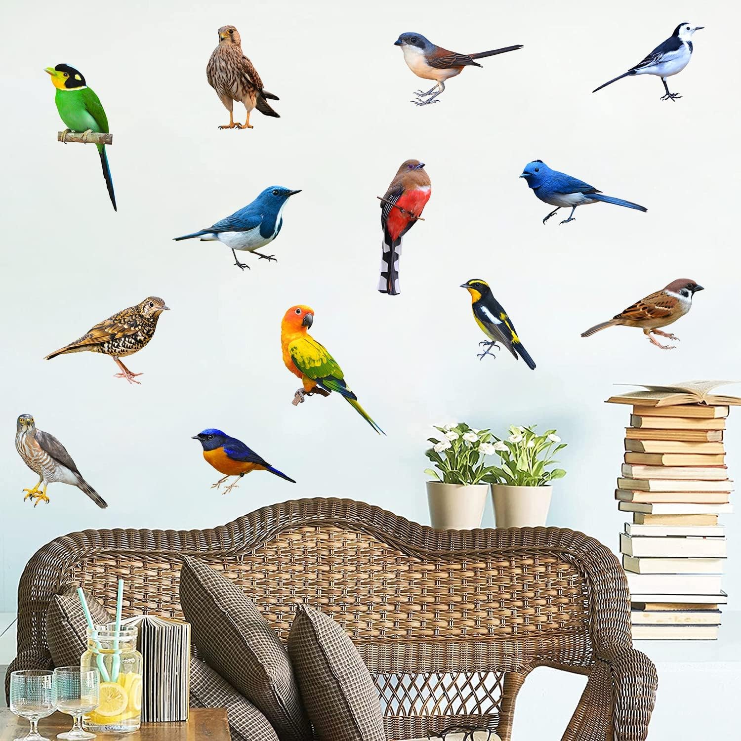 Calcomanías de pared de pájaros 3D realistas, impermeables, de vinilo para decoración de pared, despegar y pegar, calcomanías de pared extraíbles