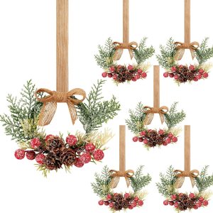 Anillos de vela de Navidad, coronas, anillos, corona de bayas rojas artificiales con piñas, mesa de comedor, centro de mesa, centros de mesa de Anillos de vela de Navidad, coronas, anillos, corona de bayas rojas artificiales con piñas, mesa de comedor, centro de mesa, centros de mesa de