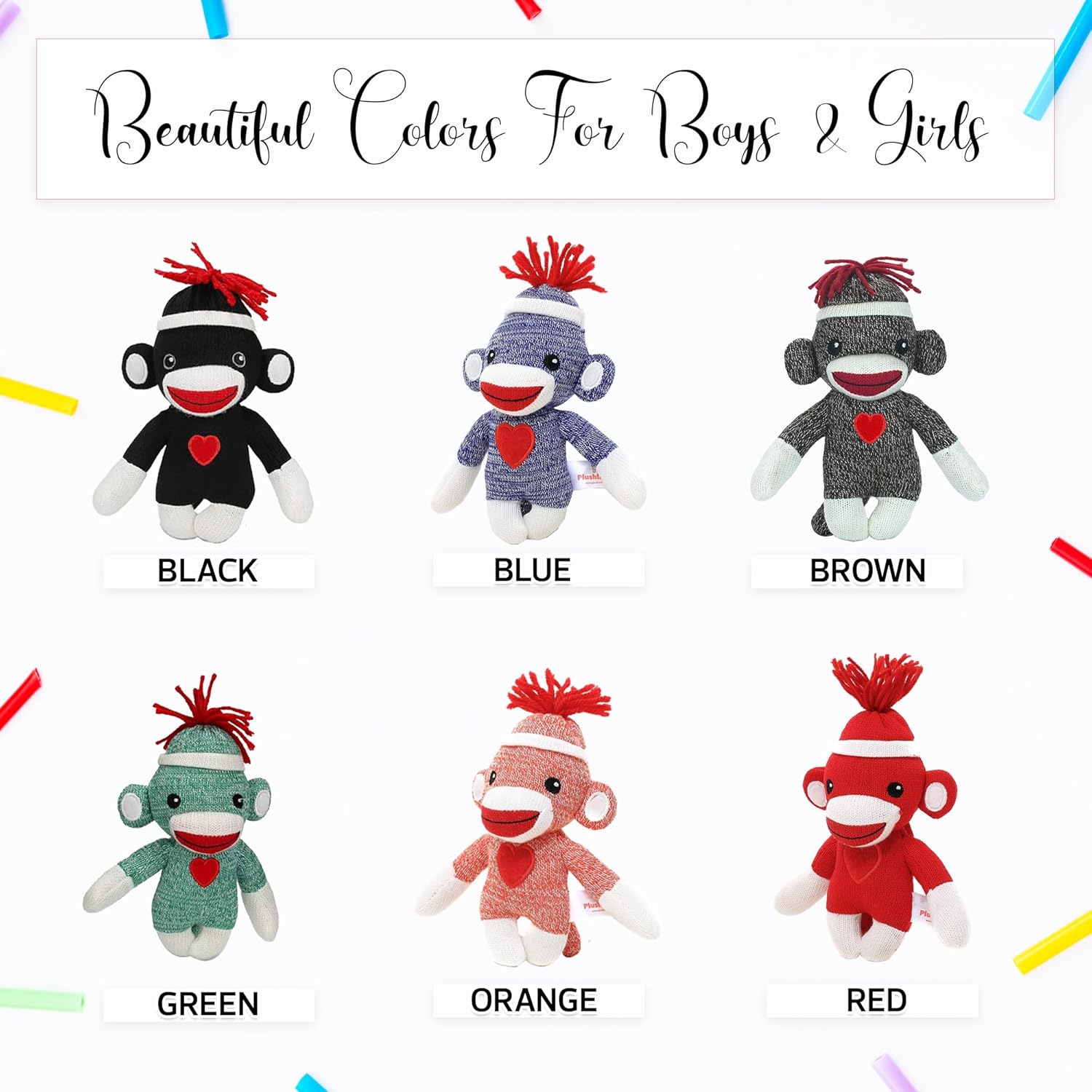 Made By Aliens Adorable mono calcetín de 6 pulgadas, el original juguete de peluche tradicional tejido a mano, regalo para niños, bebés,