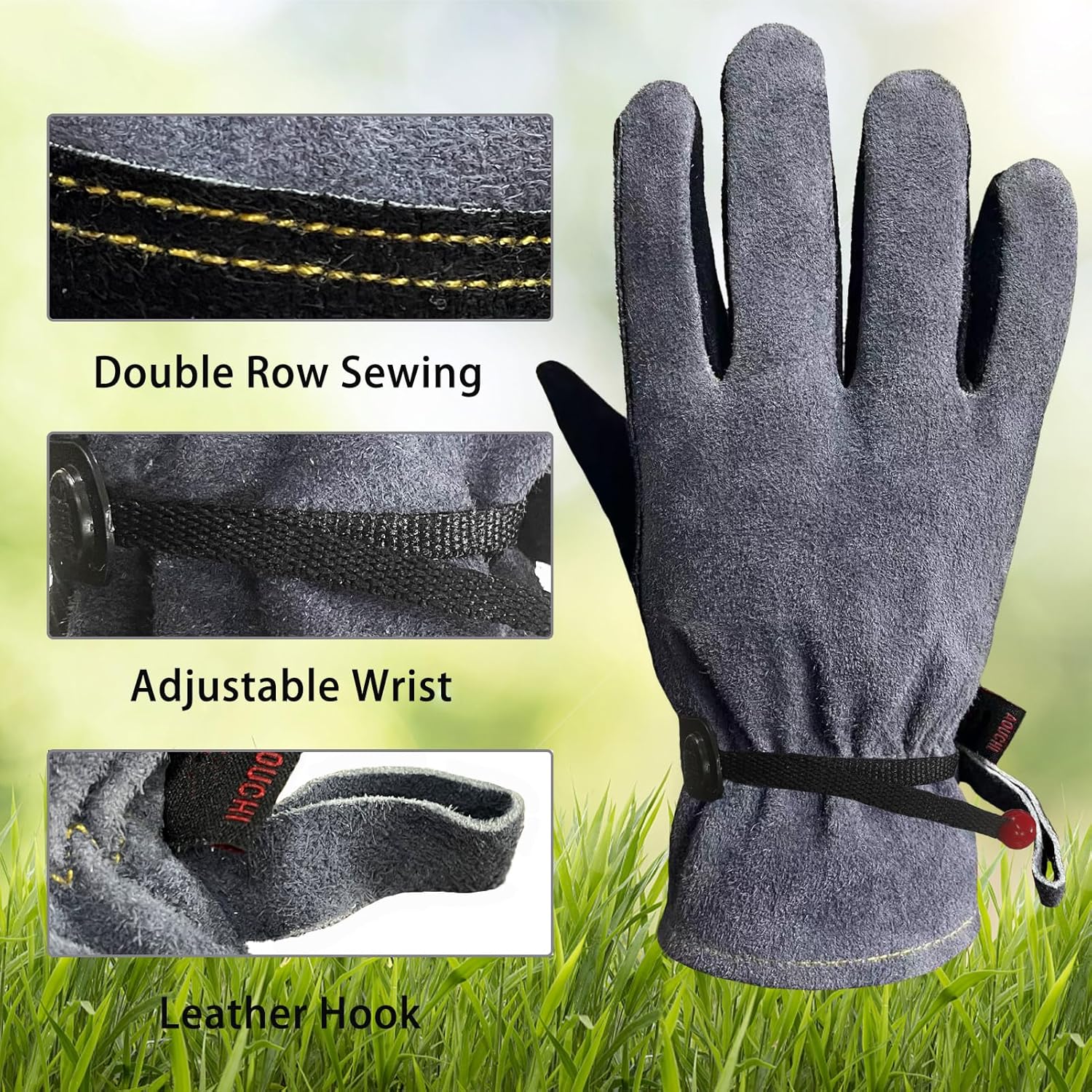 Guantes de cuero a prueba de espinas de piel de vacuno con forro de algodón para desmalezar, podar y trabajar en el patio para hombres