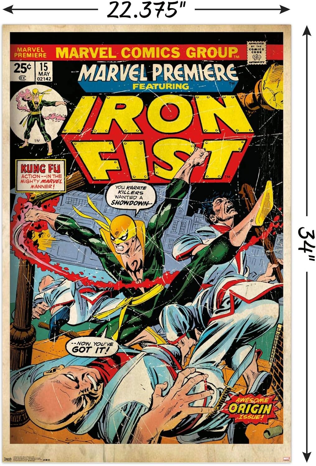 Trends International Marvel Comics-Iron Fist-Premiere Cover #15 – Póster de pared, 22.375 x 34 pulgadas, paquete de póster y montaje prémium