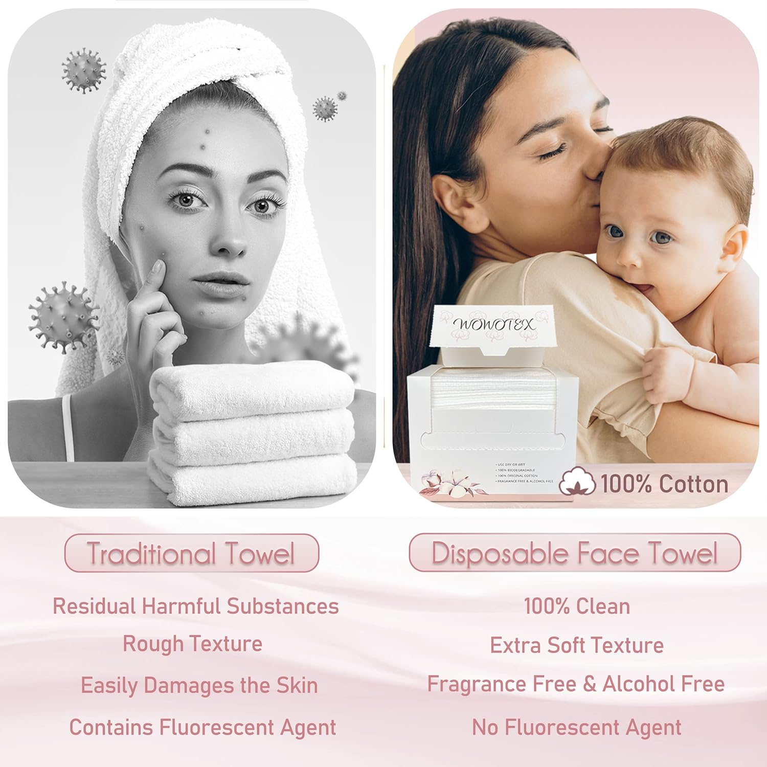 Toalla facial desechable 100% algodón, toalla facial biodegradable para secar la cara, 200 unidades4 cajas extra gruesas, suaves, toallas faciales