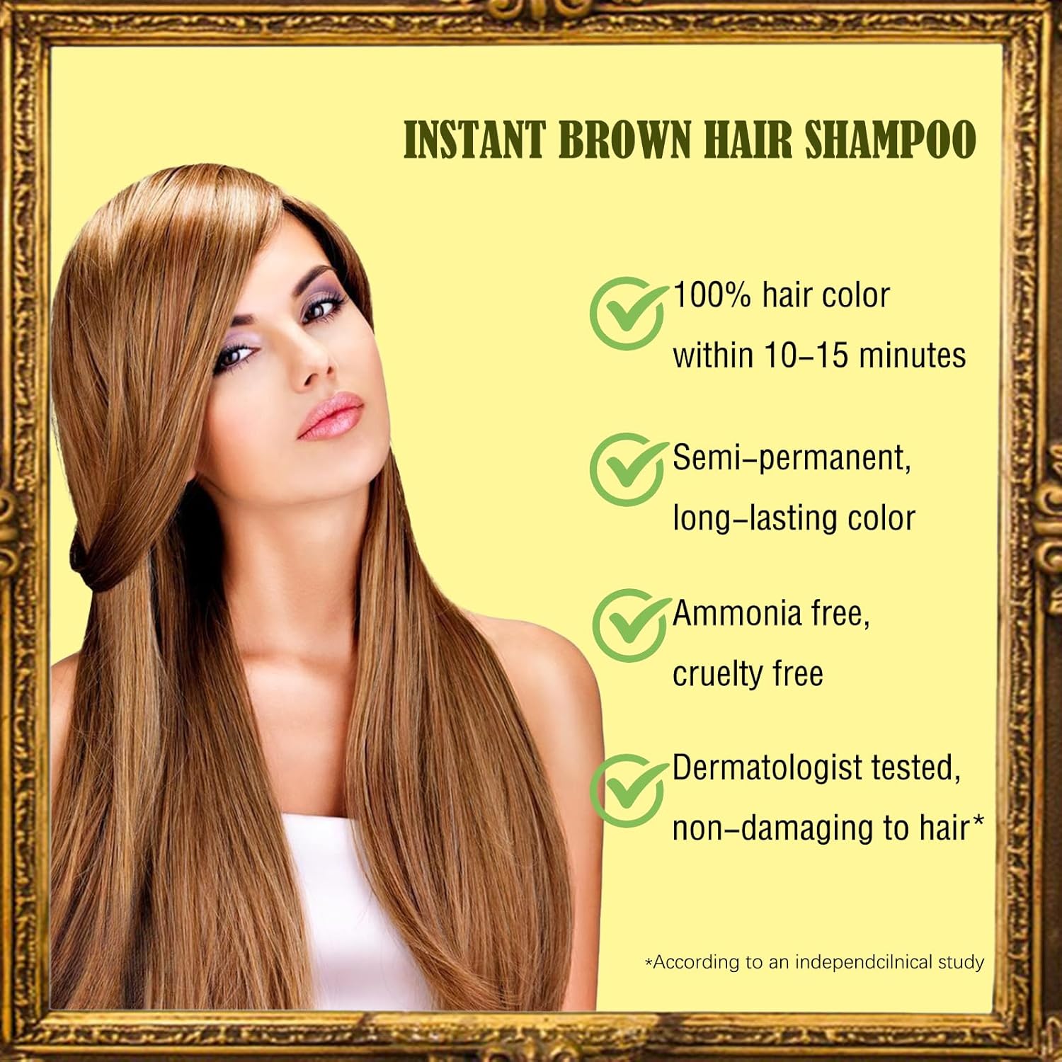 Champú de color castaño rubio – Champú de tinte para cabello castaño instantáneo 3 en 1 para mujeres y hombres, champú marrón a base de hierbas de