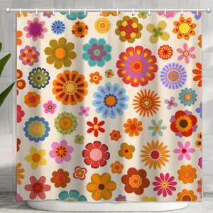 Cortina de ducha retro colorida con flores bonitas, vintage, hippie y funky de los años 70, cortinas de ducha para decoración de baño, cortina de Cortina de ducha retro colorida con flores bonitas, vintage, hippie y funky de los años 70, cortinas de ducha para decoración de baño, cortina de