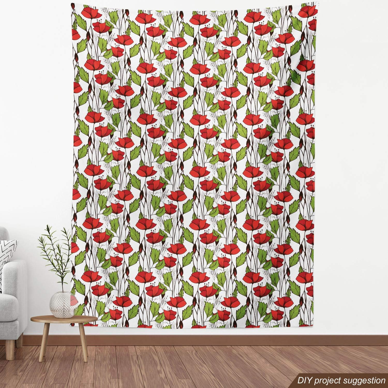Ambesonne Tela floral de The Yard, vista de cerca de flores y hojas de amapola florecientes, tela decorativa para tapicería y detalles del hogar, 1