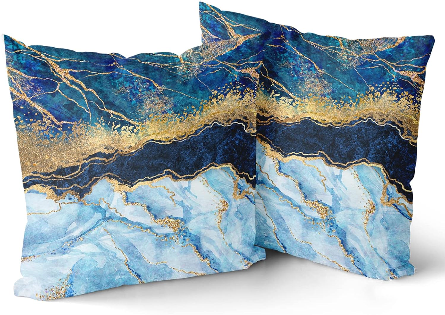 Kawani Juego de 2 fundas de almohada azul marino de 18 x 18 pulgadas, fundas de almohada de mármol abstracto dorado y verde azulado, turquesa,