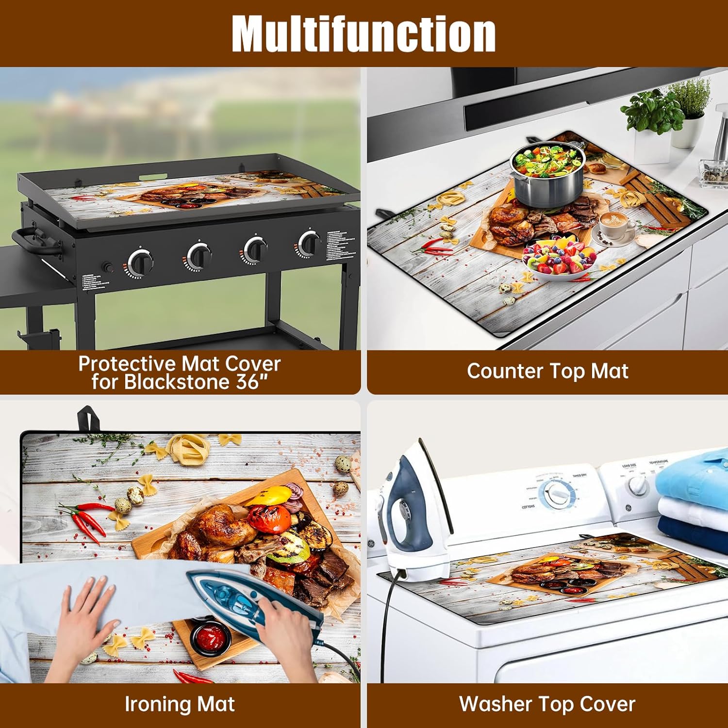 WADEO Tapete de plancha de 36 pulgadas para Blackstone, accesorios de parrilla Blackstone, goma natural gruesa, alfombrilla de barbacoa para todas