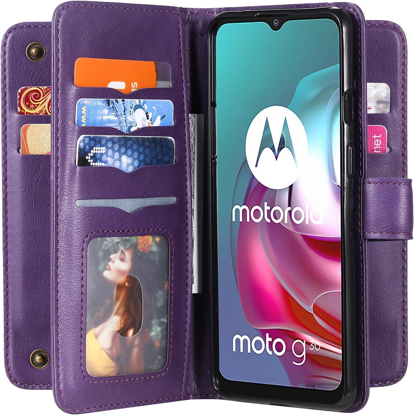 Compatible con Moto G30G20G1010 Power 2021 – Funda tipo cartera para teléfono y protector de pantalla de vidrio templado con tapa para MotoG30,