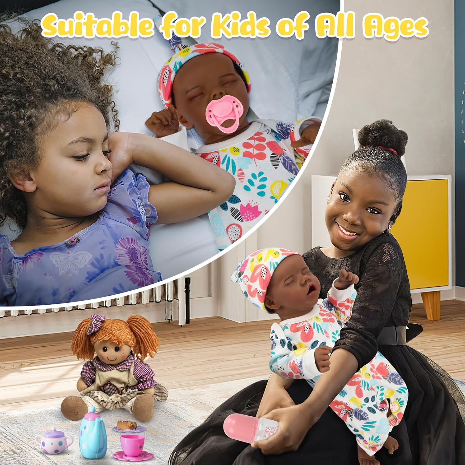 UNIH Muñecas de bebé Reborn de 18 pulgadas, realista, recién nacida, suave, de cuerpo completo, muñecas afroamericanas realistas con ropa y kit de