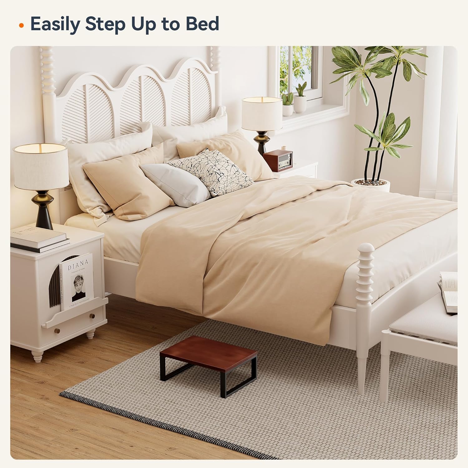 Taburete de madera maciza resistente, taburete portátil para cama, fácil montaje, escalones antideslizantes para camas altas para adultos, soporta
