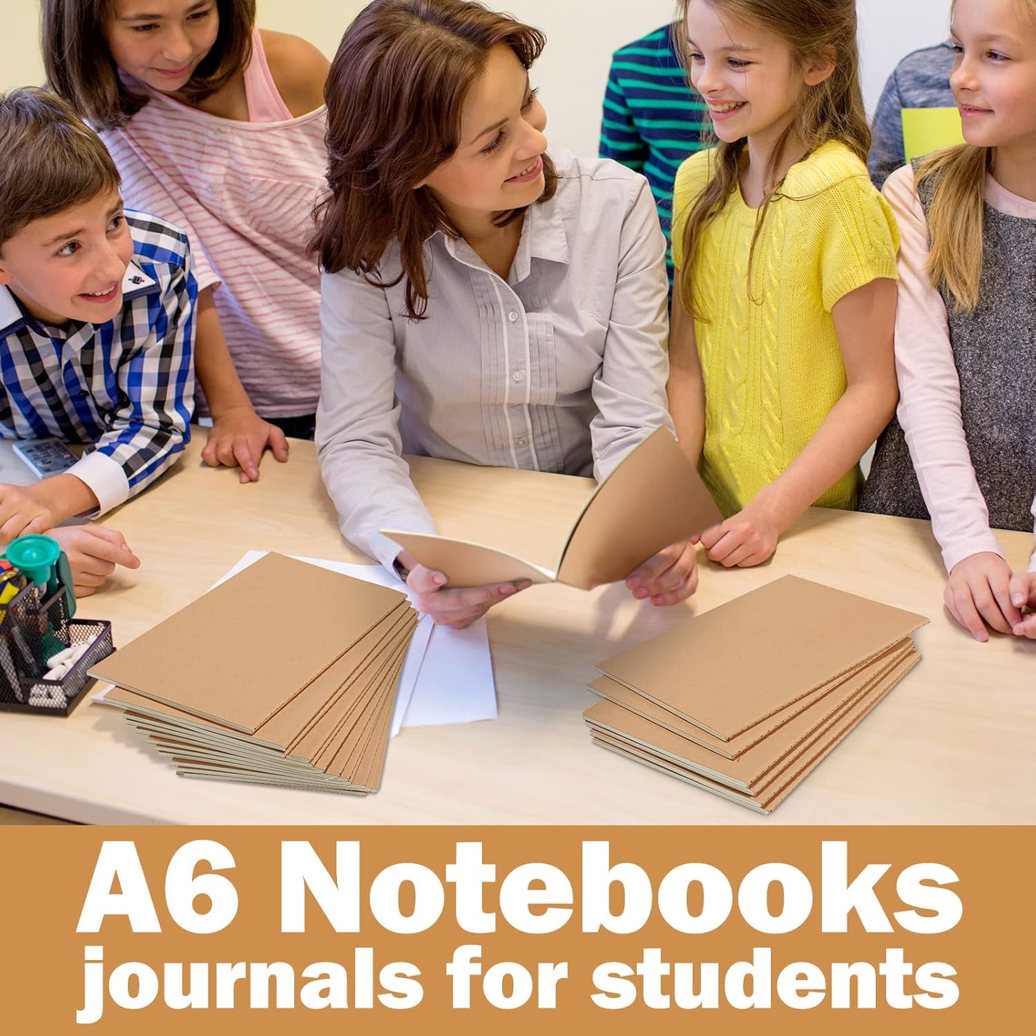 Fuutreo Paquete de 300 cuadernos de papel kraft tamaño A6 con forro pequeño, cuaderno de bolsillo a granel para niños, estudiantes, escuela,