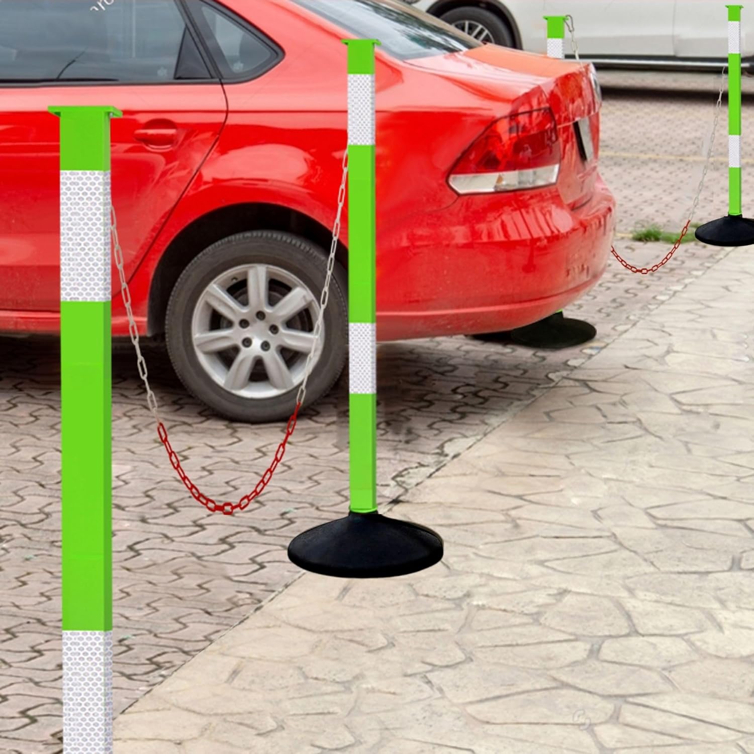 Poste de delineador de tráfico con base pesada y collares reflectantes, conos de estacionamiento ajustables, puntal de barrera naranja para entrada