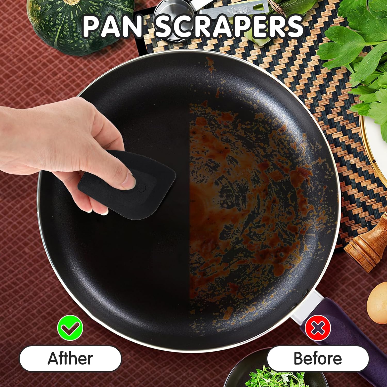 3 piezas de rascador de platos, raspador de plástico para ollas, raspador de cocina, sartén de hierro fundido, herramienta de raspador para limpieza