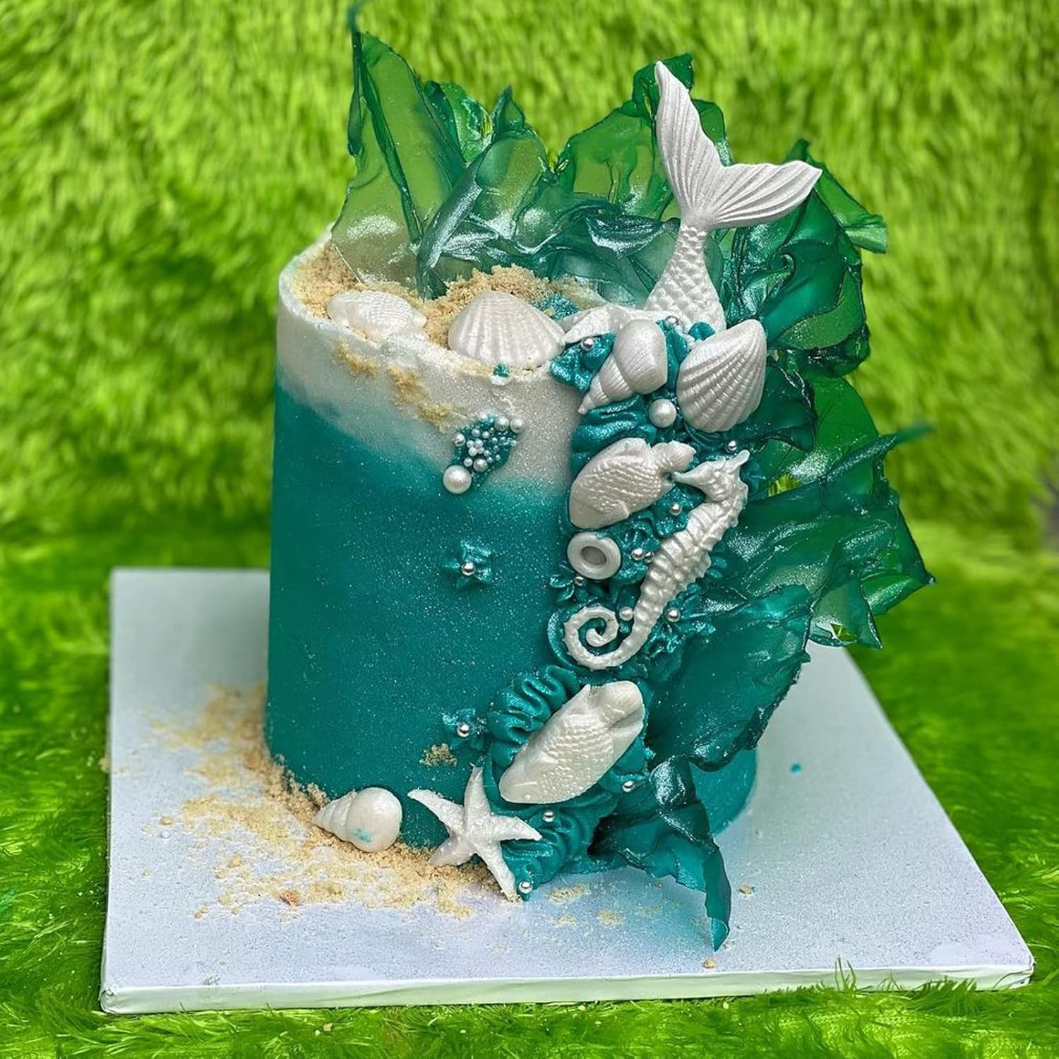 Molde de silicona para chocolate con cola de sirena, estrella de mar, concha, concha, concha, fondant, tema marino, ola de mar, pescado, dulces,