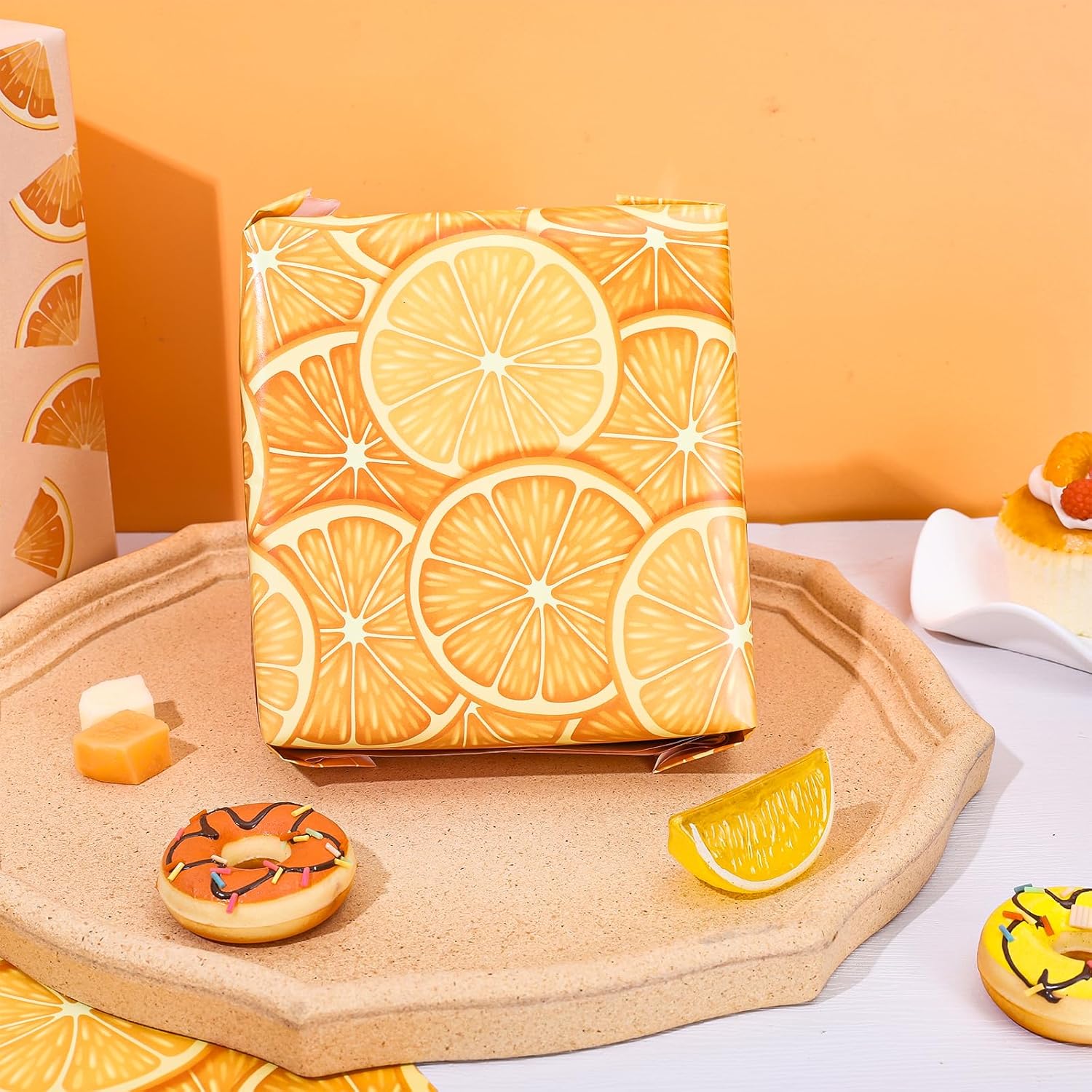 AnyDesign 12 hojas de papel de regalo de frutas, 4 diseños, acuarela naranja, papel de regalo plano plegado, papel de arte cítrico para cumpleaños,