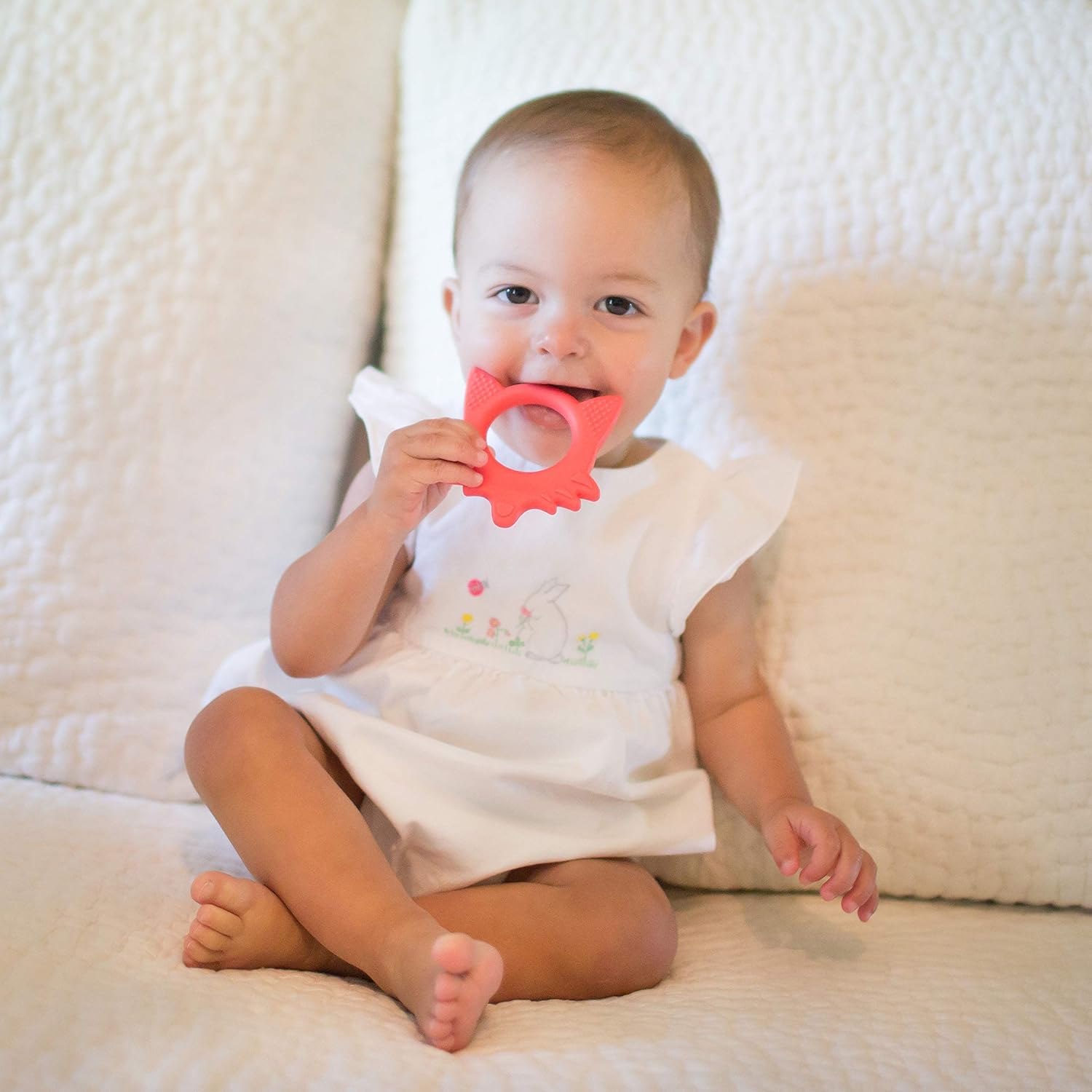 Dr. Brown’s Flexees Friends Orange Fox, suave 100% silicona para bebé, sin BPA, 3 meses +
