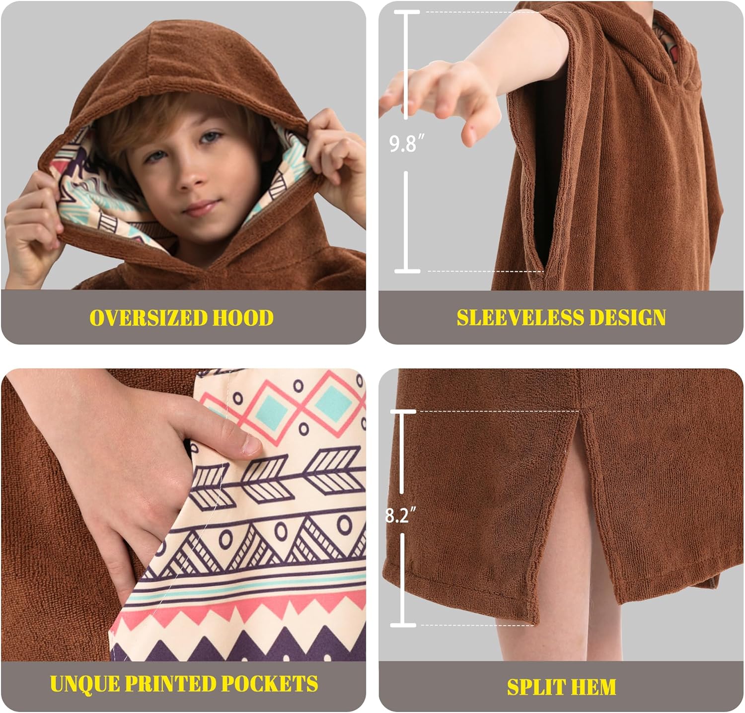 Rainleaf Poncho de surf para niños, toalla cambiadora de secado rápido, toalla de playa con capucha y bolsillo frontal, toalla de microfibra cálida