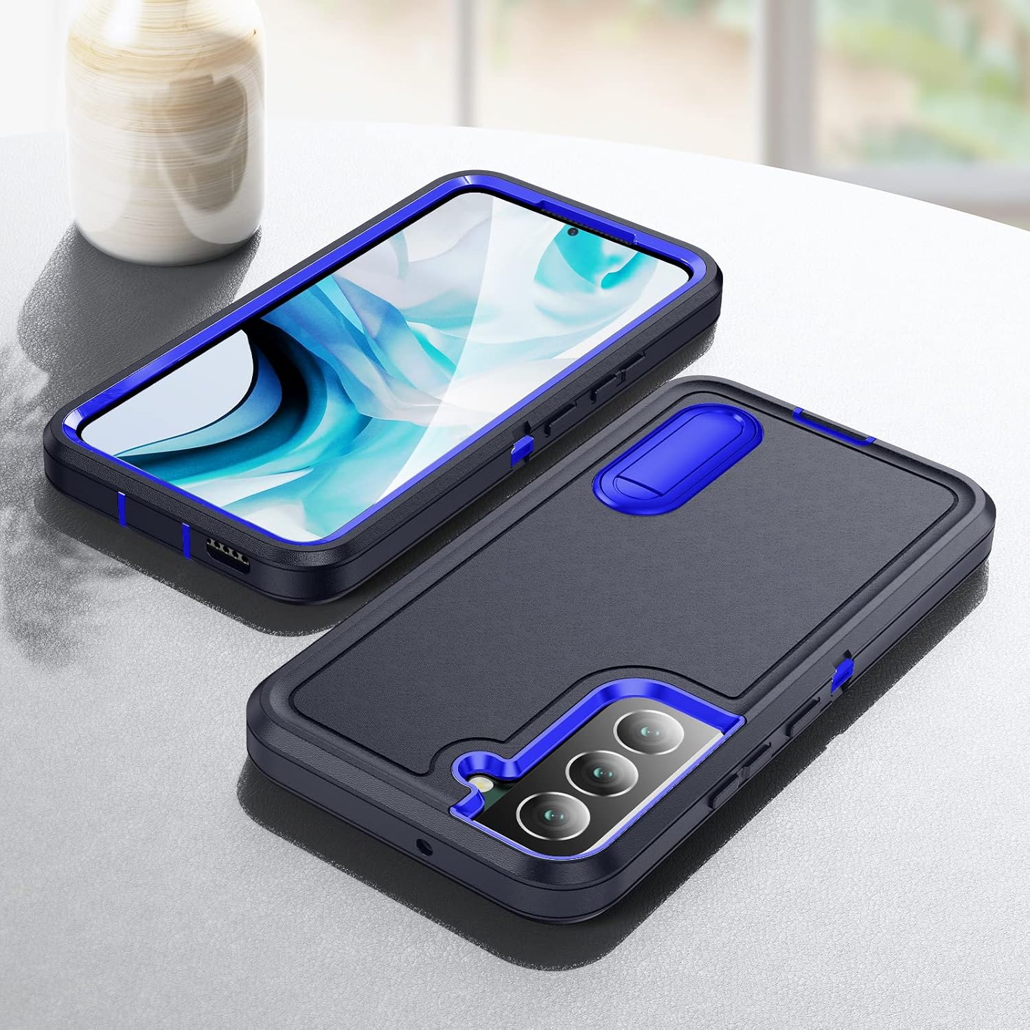 Funda para Samsung Galaxy S22 Plus Galaxy S22+ con funda con función atril, 3 capas de grado militar, funda protectora de silicona resistente a