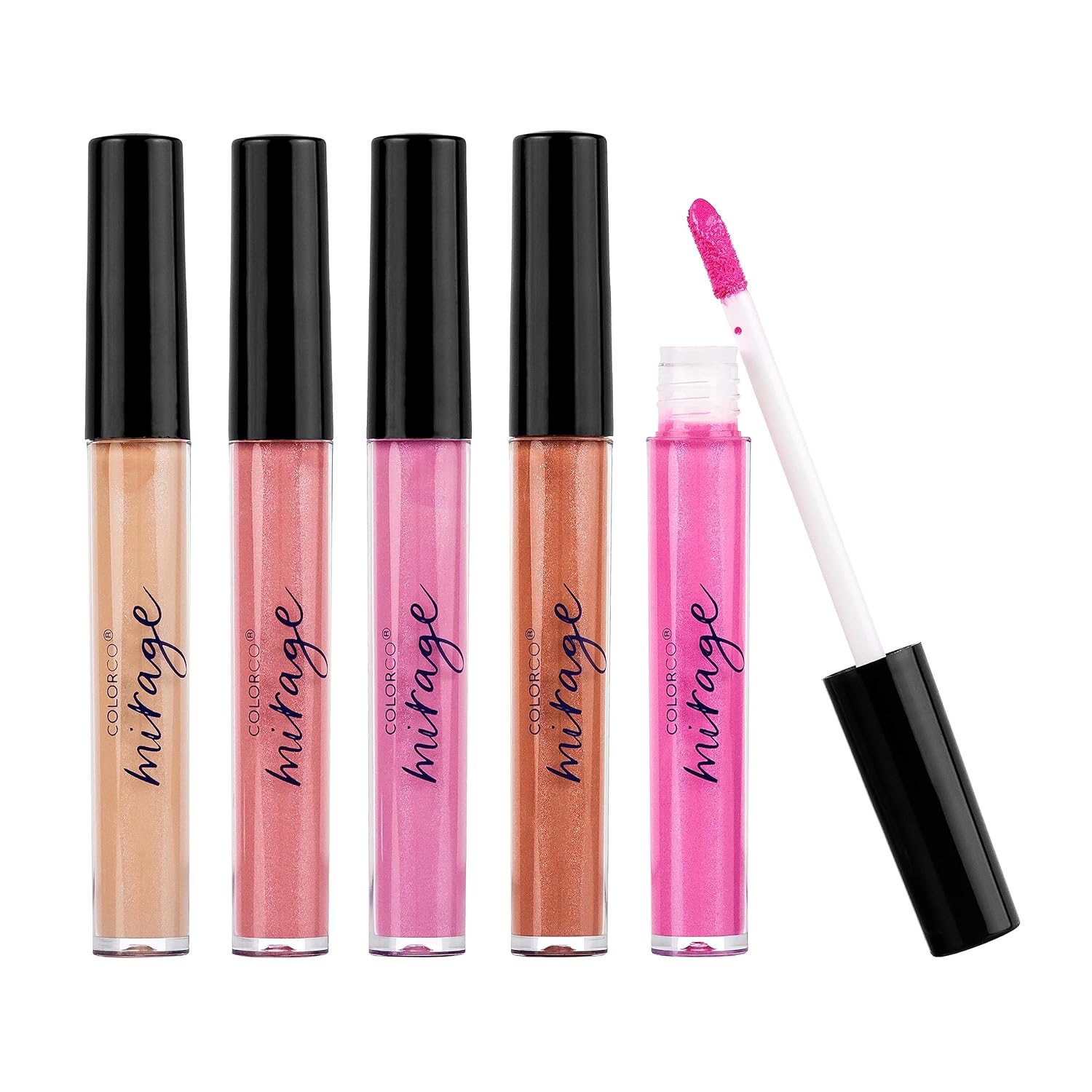 Expressions – Colección Mirage Lip Gloss de 5 piezas, paquete de 5 brillos de labios, tubos surtidos de brillo de labios con varita, juego de brillo