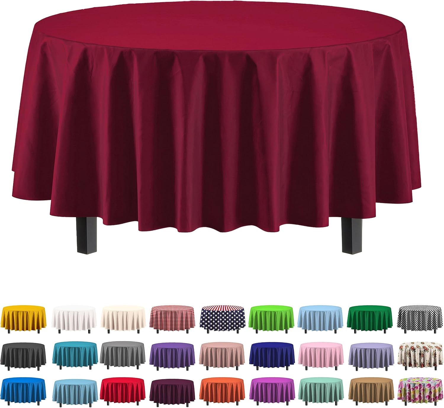 Exquisite Paquete de 4 manteles de plástico color burdeos, mantel redondo desechable de 84 pulgadas para fiestas, mantel redondo, manteles