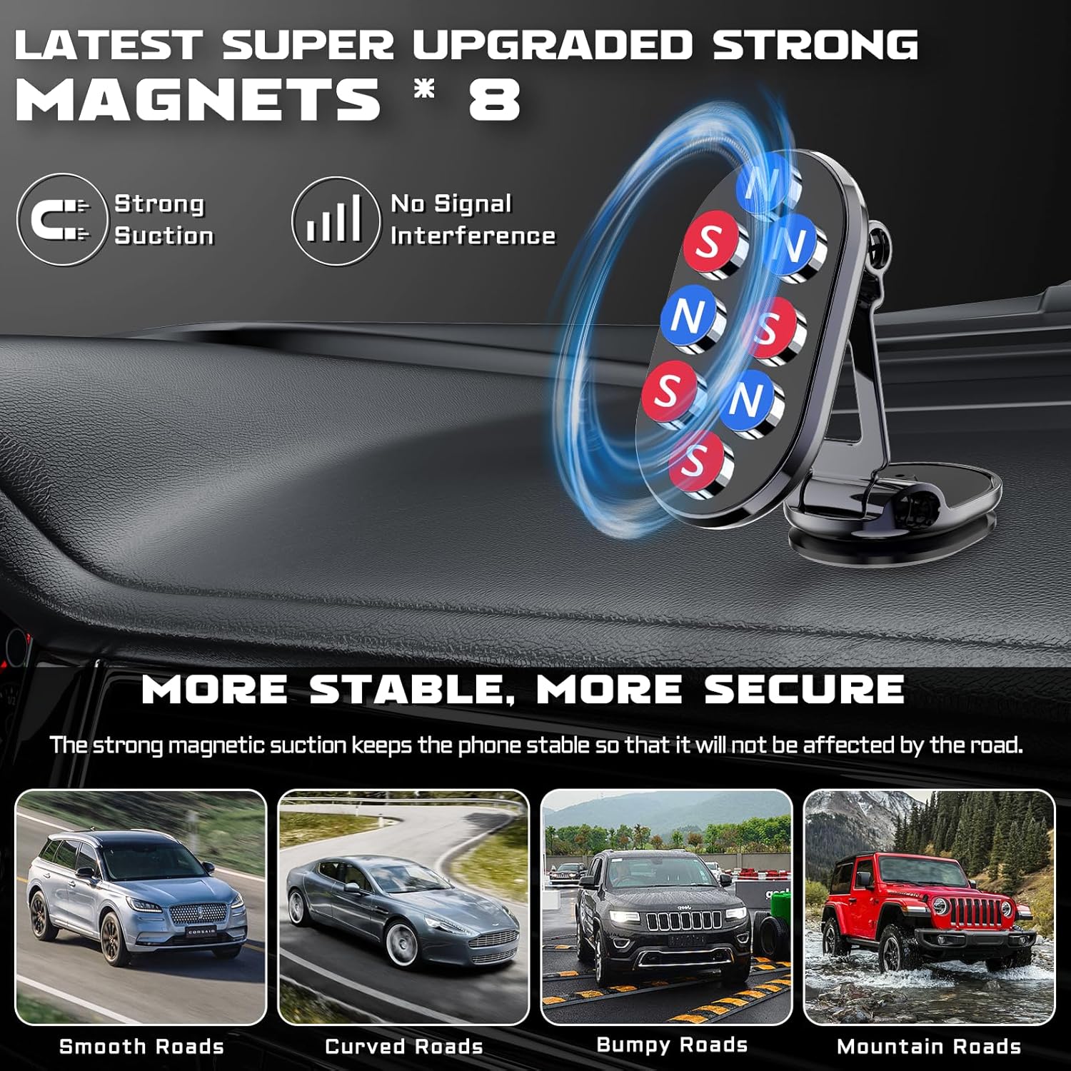Soporte de teléfono para automóvil, soporte magnético plegable de aleación imprescindible para teléfono celular, soporte estable y versátil para