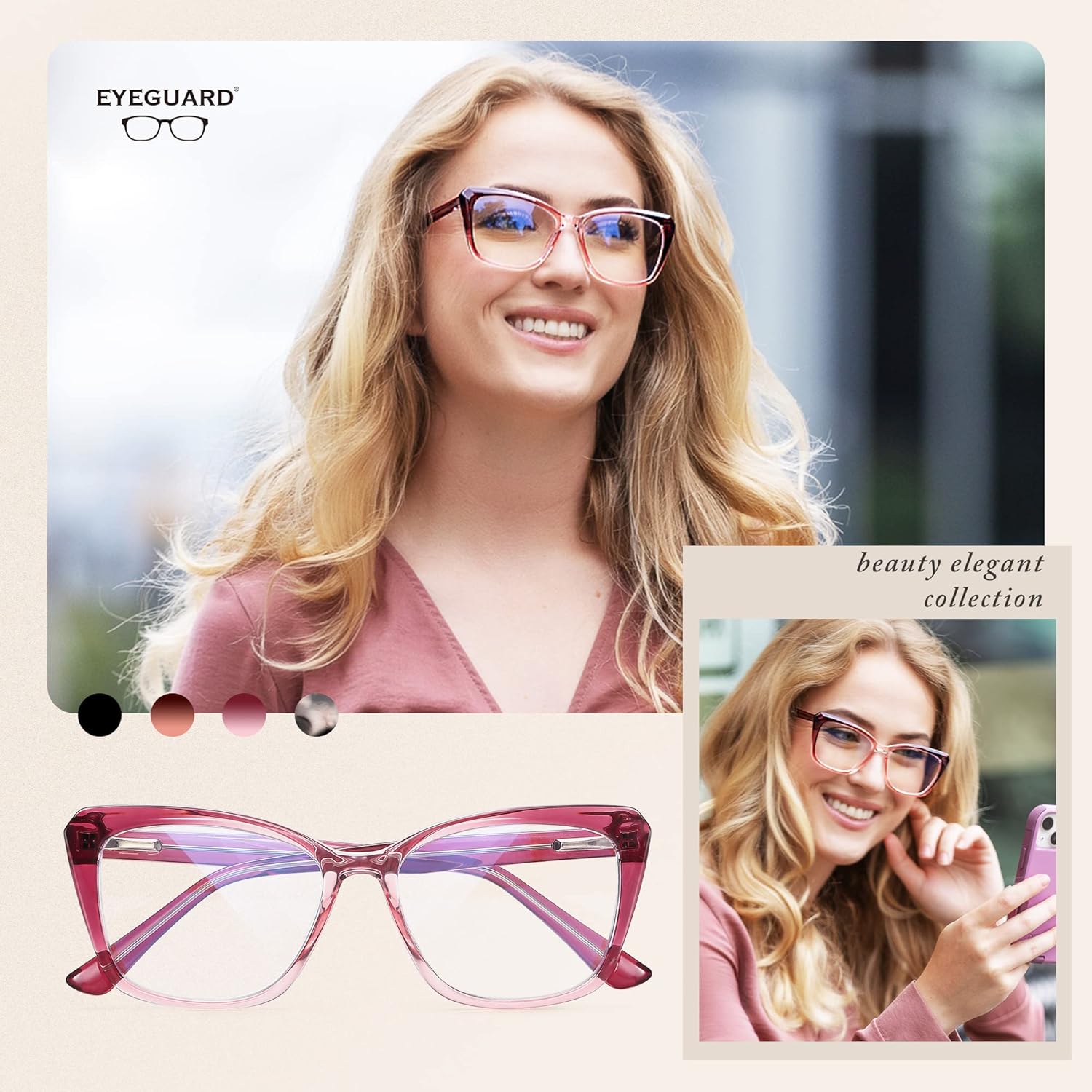 EYEGUARD Lentes de lectura con luz azul para mujer, TR90, lentes de computadora con diseño de ojo de gato, a la moda, con bisagra de resorte