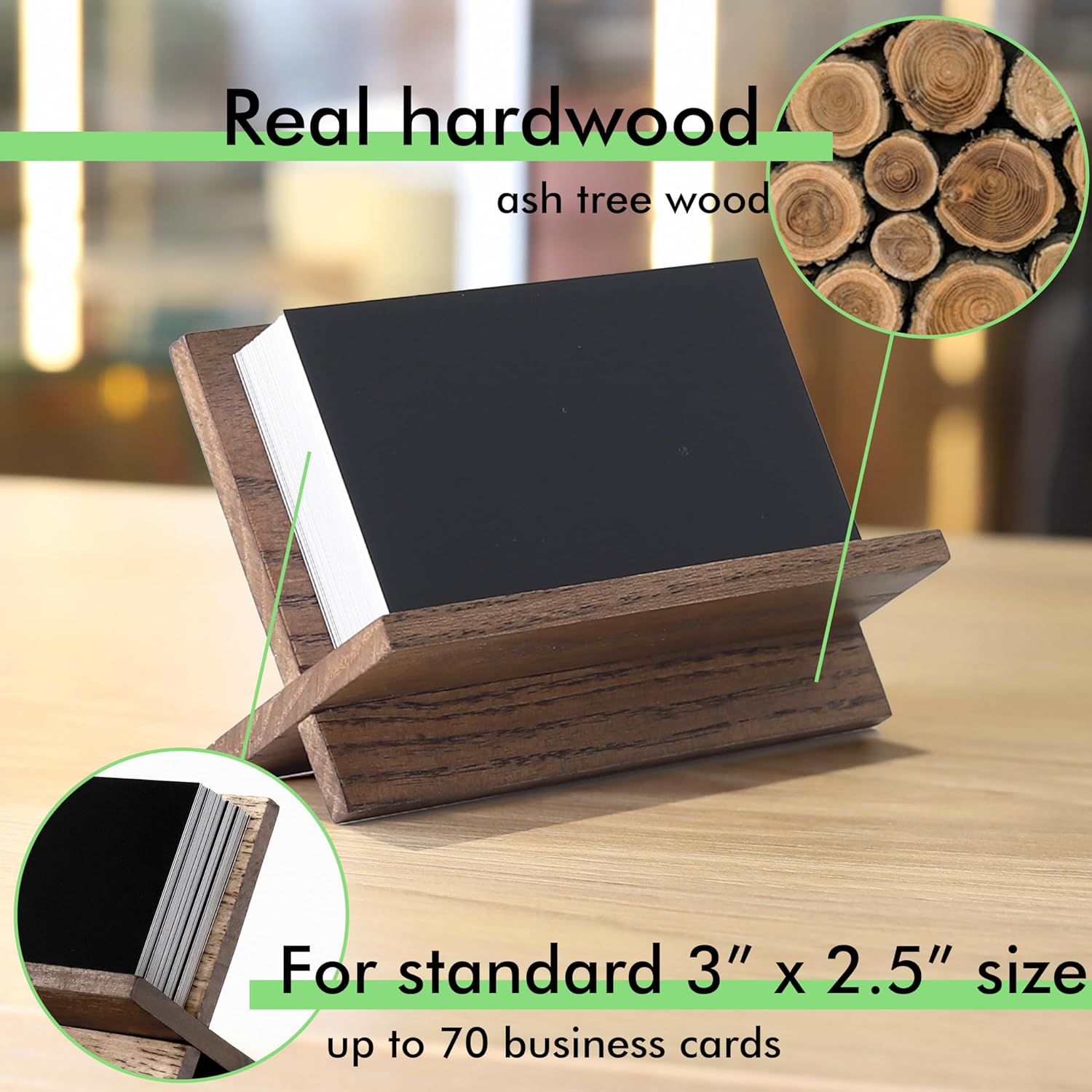 Juego de 3 tarjeteros para escritorio, soporte para tarjetas pequeñas de madera marrón, soporte profesional para tarjetas de presentación, soporte