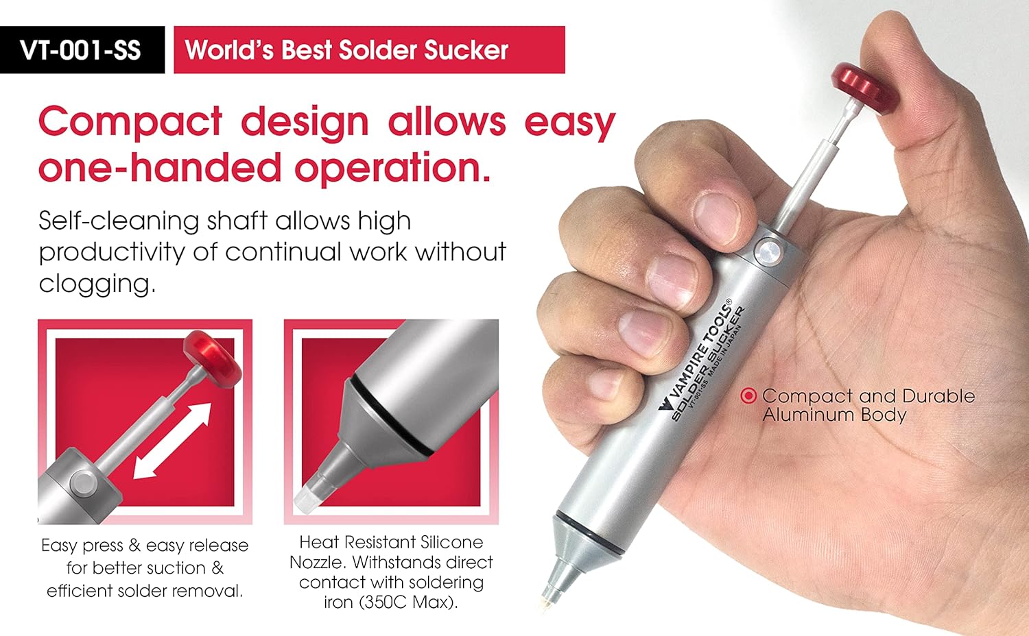 Vampire Tools – Soldador de soldadura  Cuerpo de aluminio compacto y duradero, boquilla de silicona resistente al calor + 4 tubos de silicona de