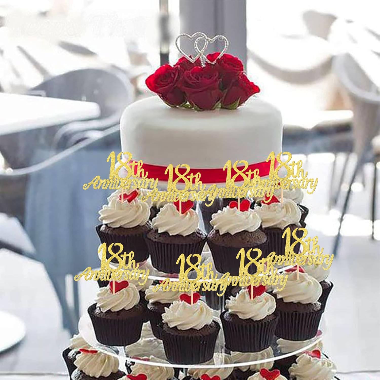 24 piezas de decoración de cupcakes con purpurina para 18 años, número 18, para 18 años, bodas, aniversarios, fiestas de cumpleaños, suministros de