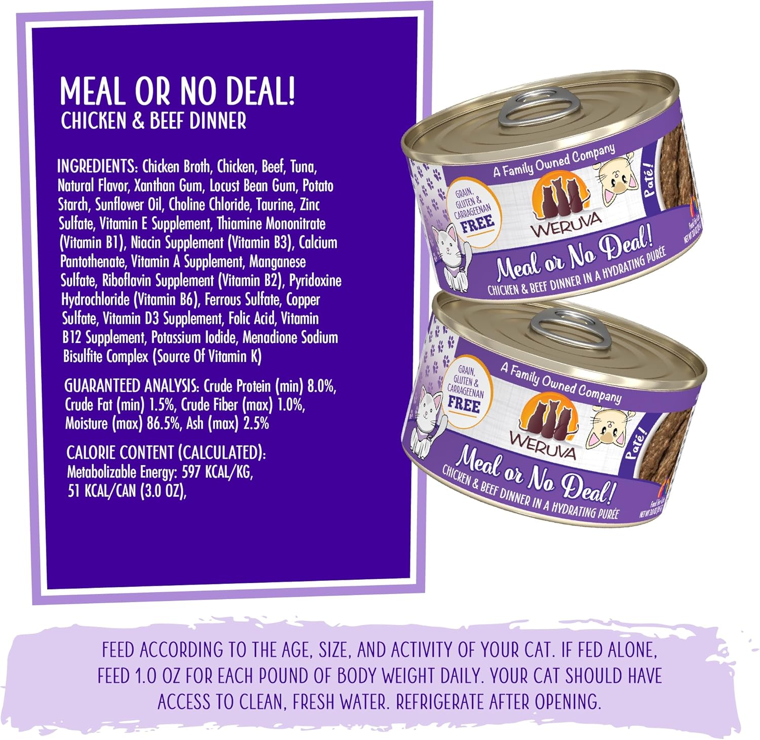 Weruva Paté clásico para gatos, comida o sin trato! con pollo y carne de res, lata de 3 onzas (paquete de 12)
